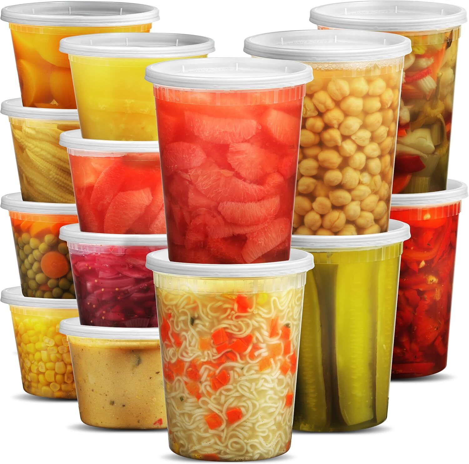 Deli Food Containers with Lids – (16 Sets) 8-32 Oz Quart Size & 8-16 Oz Pint Siz