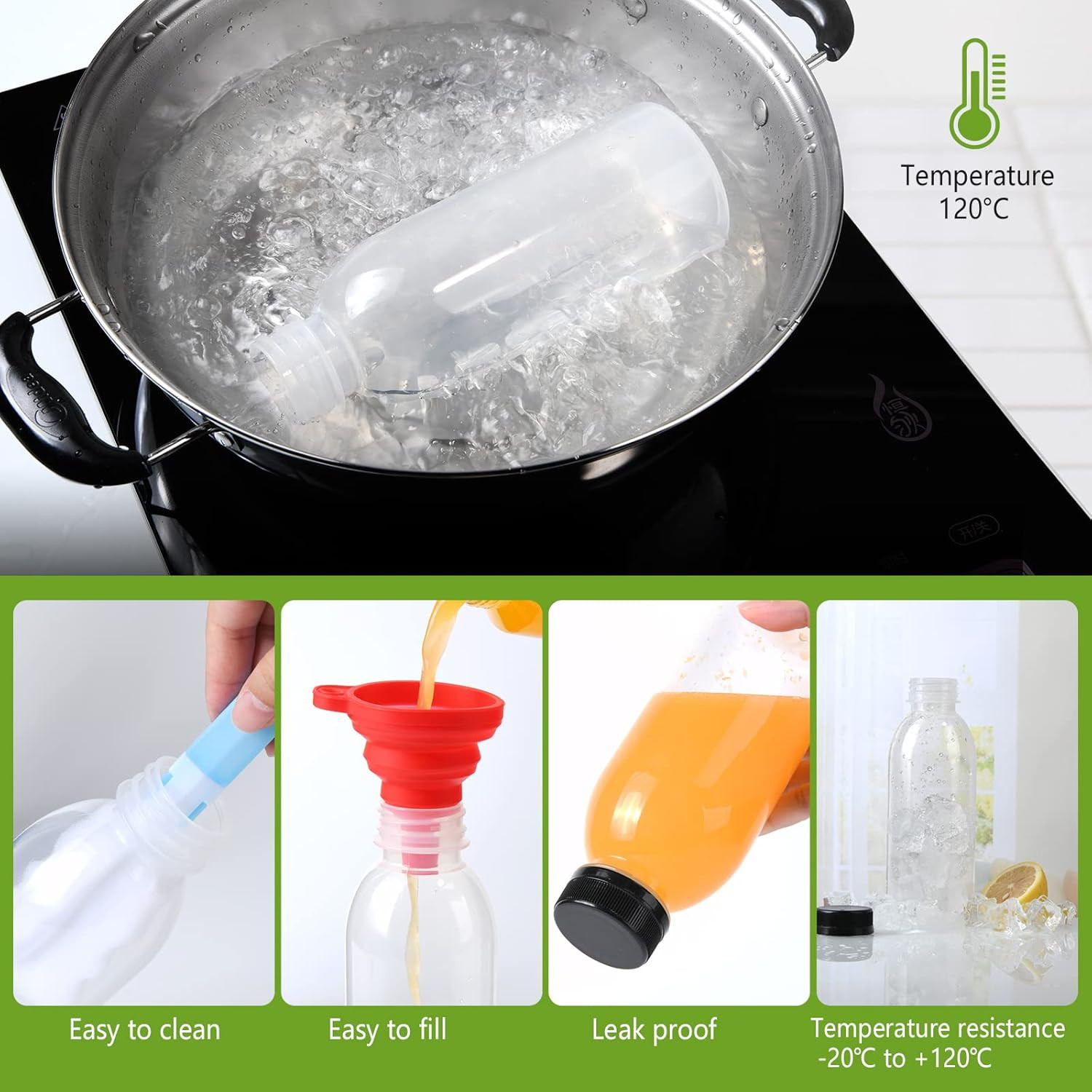 Zmybcpack 12 Pack 8Oz PP Heat-Resistant Plastic Juice Bottles with Caps-Plastic