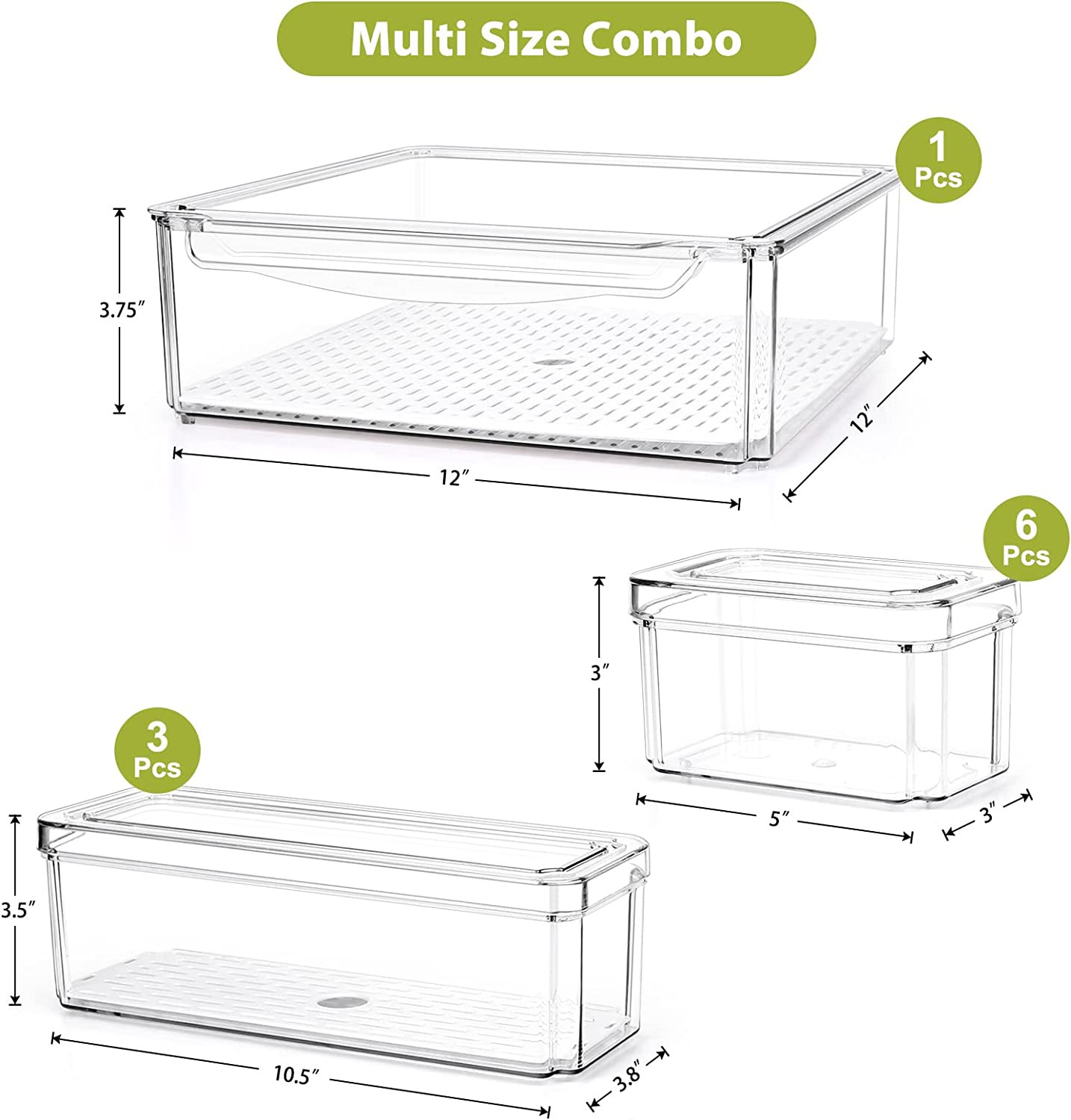 10 Pack Refrigerator Pantry Organizer Bins, Stackable Fridge Organizer Bins with