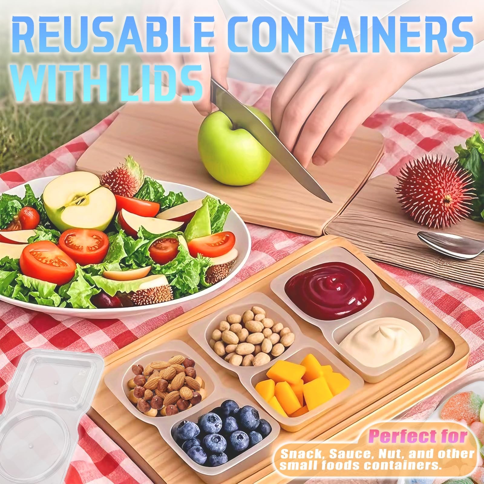 12Pcs Double Compartment Snack Containers with Lids, Reusable Small Sauce Dip…