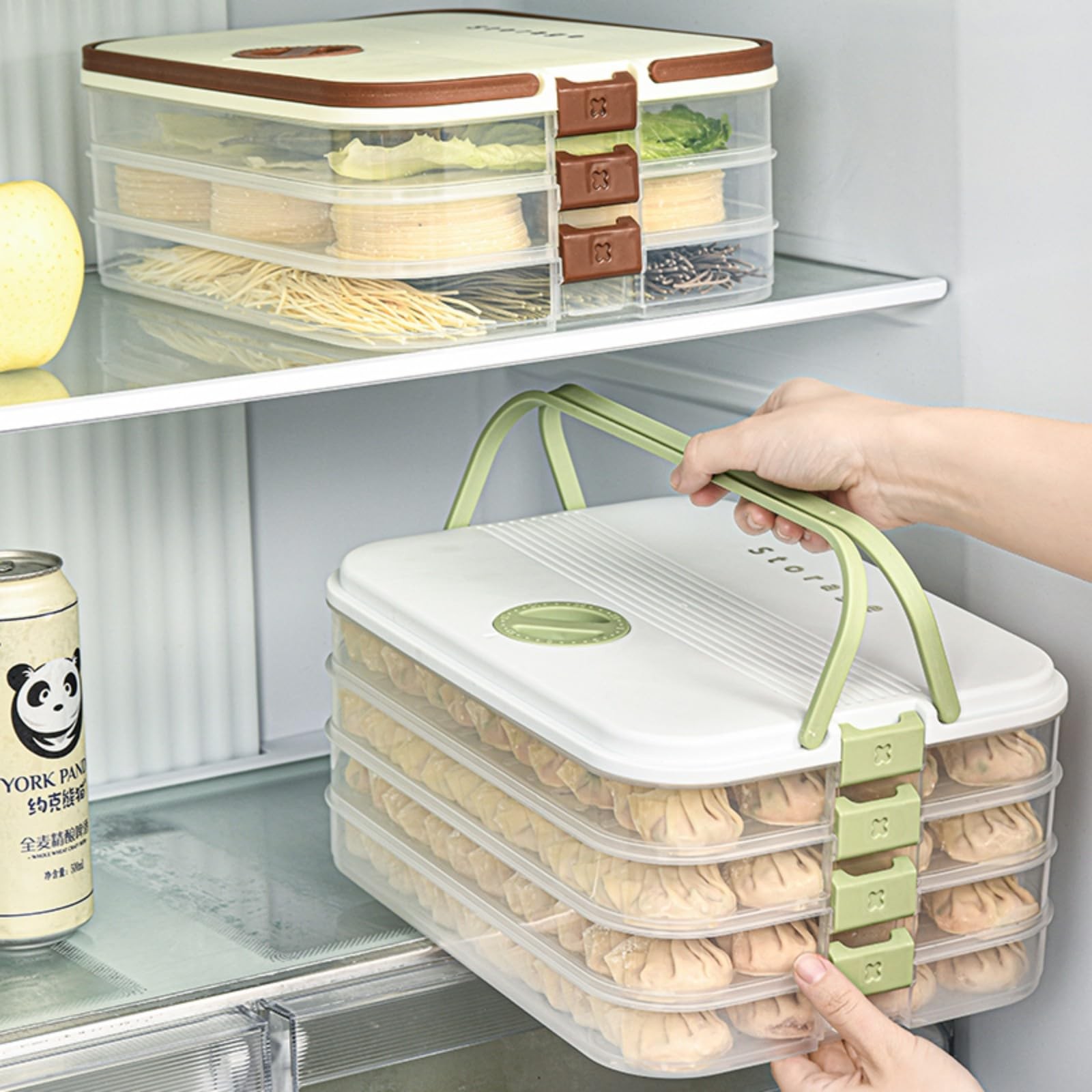 MueJah Dumplings Storage with 4 Layers, Stackable with Buckle, Lid & Handle f…