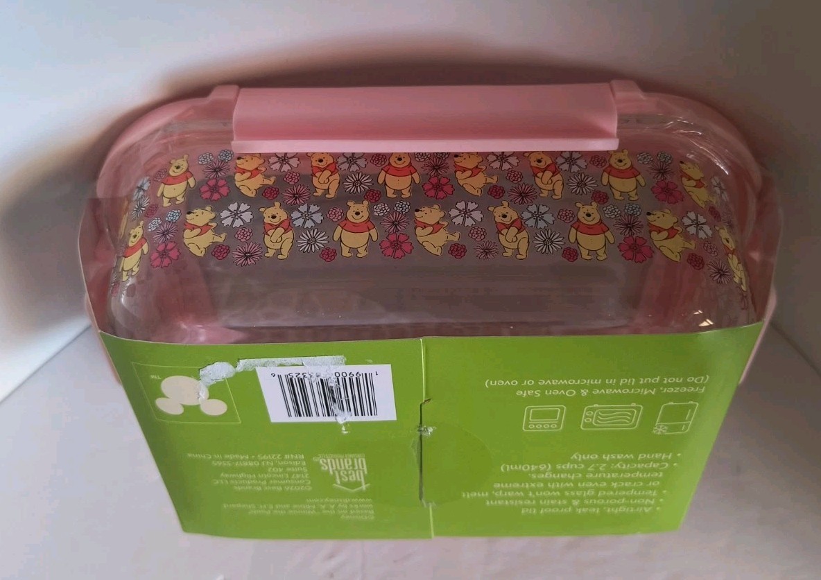 Disney Winnie the Pooh Glass Food Storage Container with Snap Lid (2-7 Cups) NEW