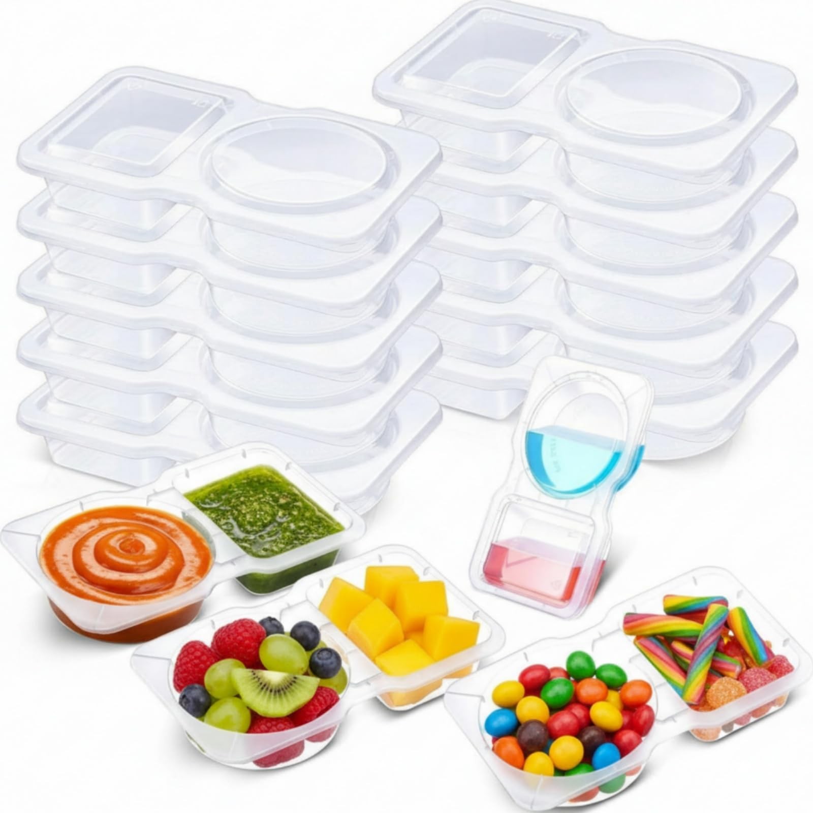 10 Pcs Pack Snack Containers with Lids, 5 oz Double Compartment Plastic Food …