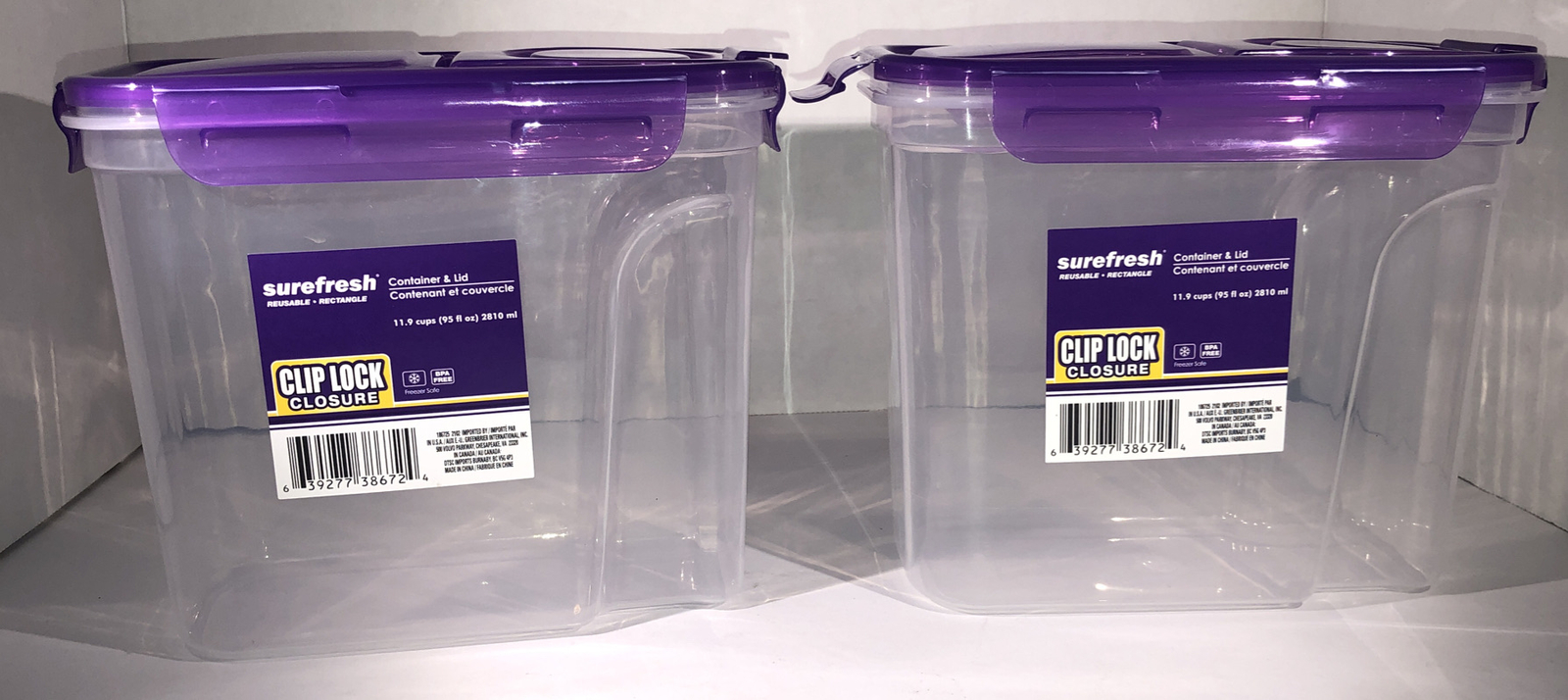2ea 11.9Cup Sure Fresh Dry/Cold/Freezer Food Storage Containers W Clip-Lock Lids