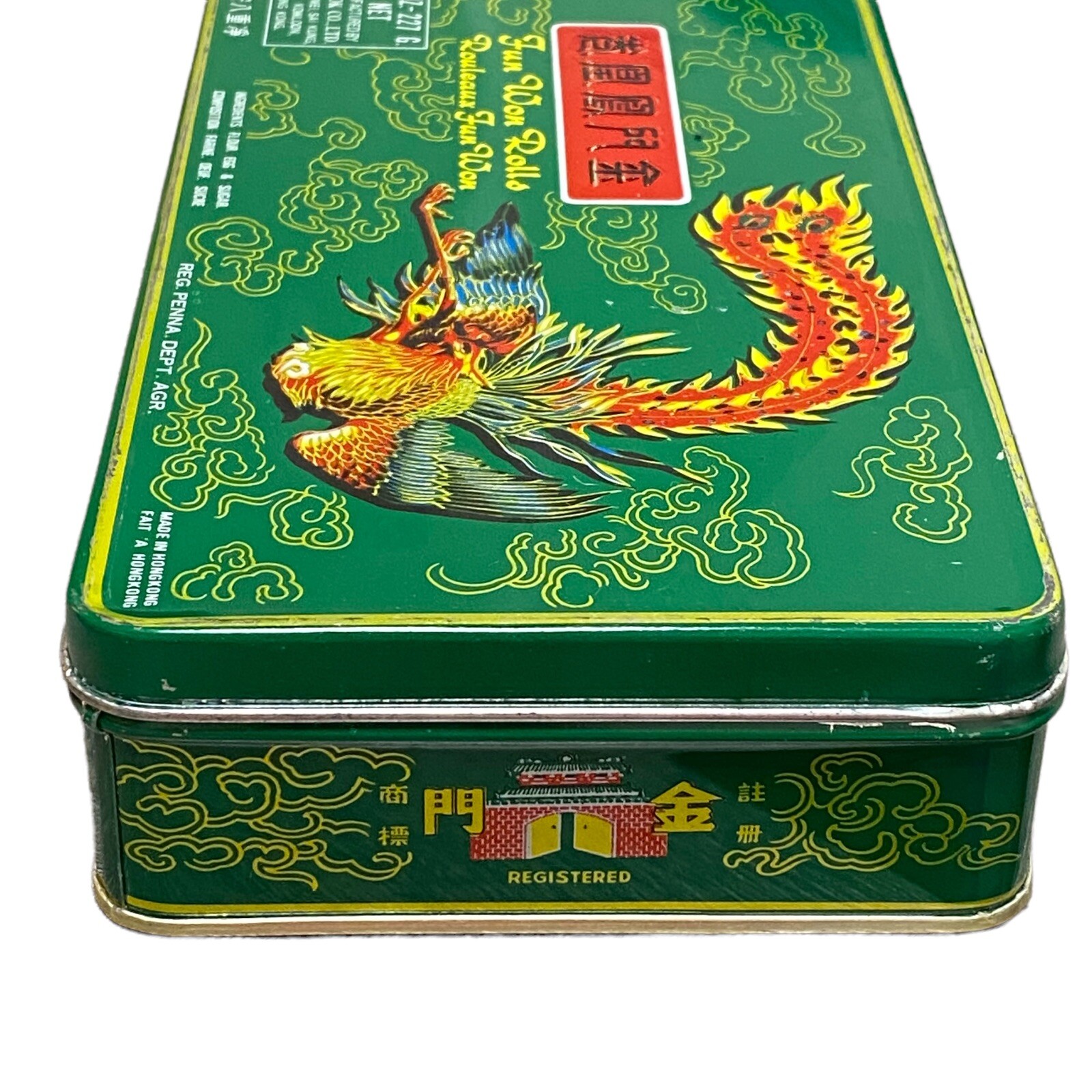 Vintage Kapok Hong Kong Dragon Tin Fun Won Rolls 9” Storage Box