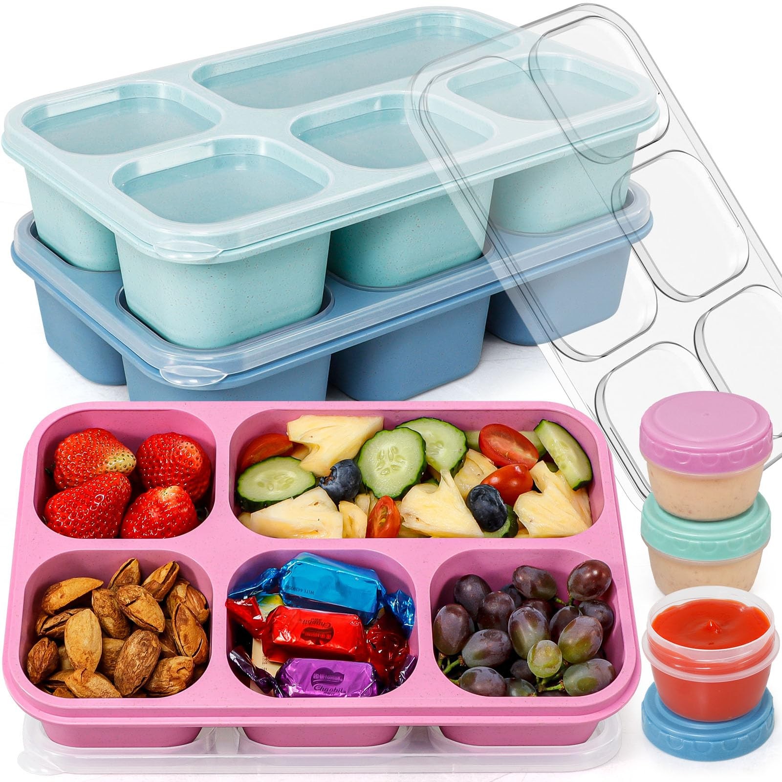 Caperci Bento Box Adult Lunchable Container Large, 3-Pack (Dark & Clear Lids)