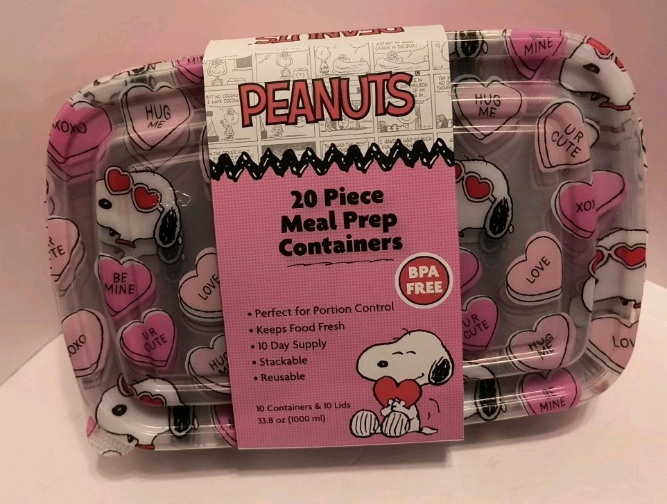 Peanuts SNOOPY LOVE HEARTS 20 Piece Meal Prep Food Storage Containers 🆕🆓 Ship!