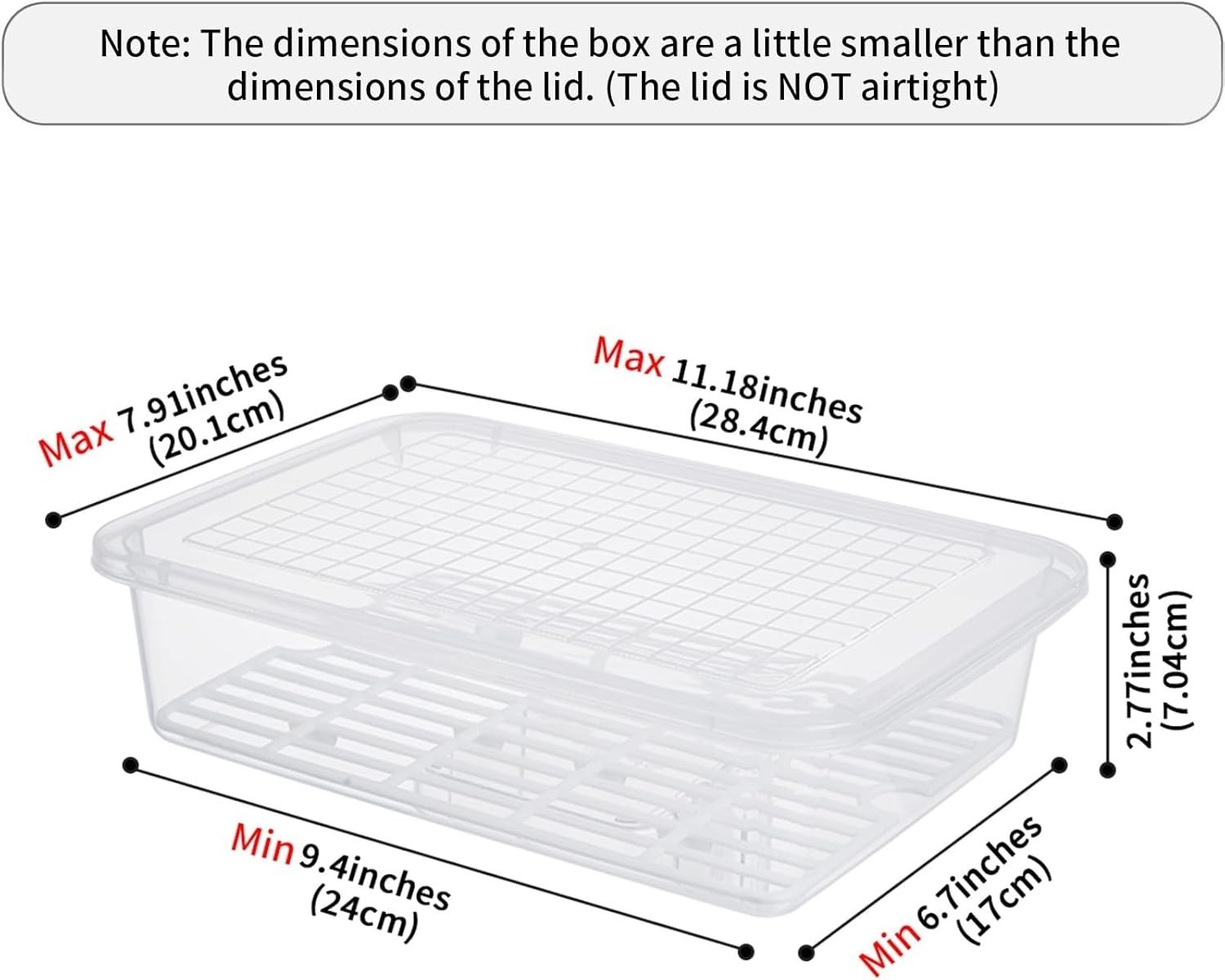 Food Storage Container 3-Pack Plastic Food Containers W/ Removable Drain Plate