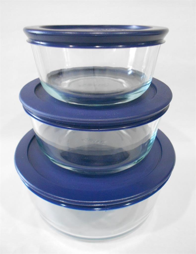 ❤️ NW 6-pc Pyrex Simply Store GLASS STORAGE BOWLS 7, 4, 2 Cup BLUE Plastic Cover