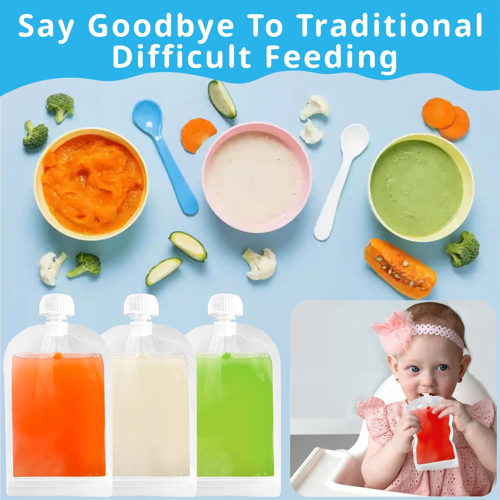 6PCS Reusable Baby Food Pouches Filler Kit Baby Food Pouch Maker for Applesau…