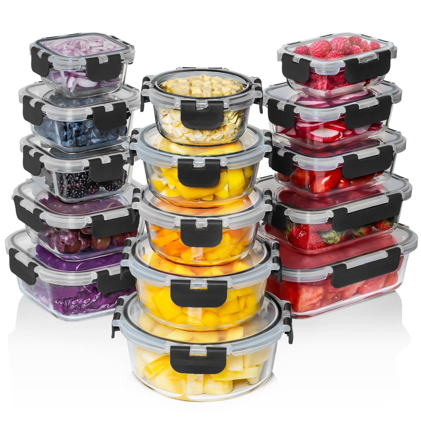30 PC Glass Food Storage Containers with Lids – Reusable Glass Meal Prep Cont…