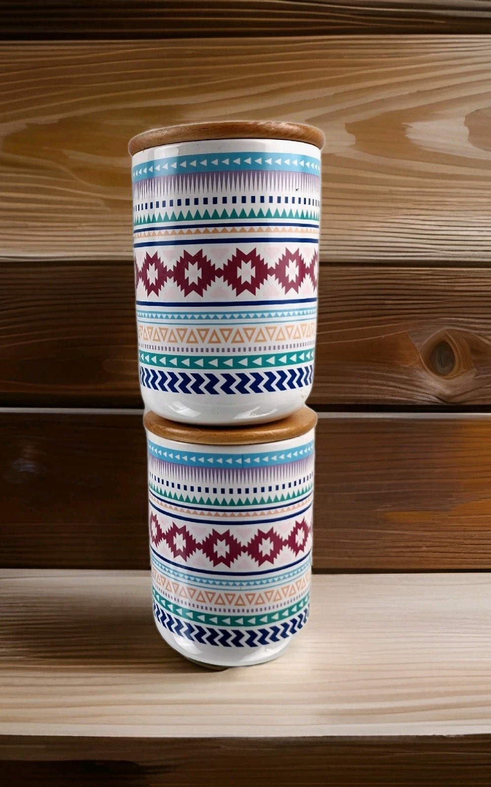 CORE KITCHEN Southwestern style, Set of 2 Stoneware Canisters, 6.25″ Tall