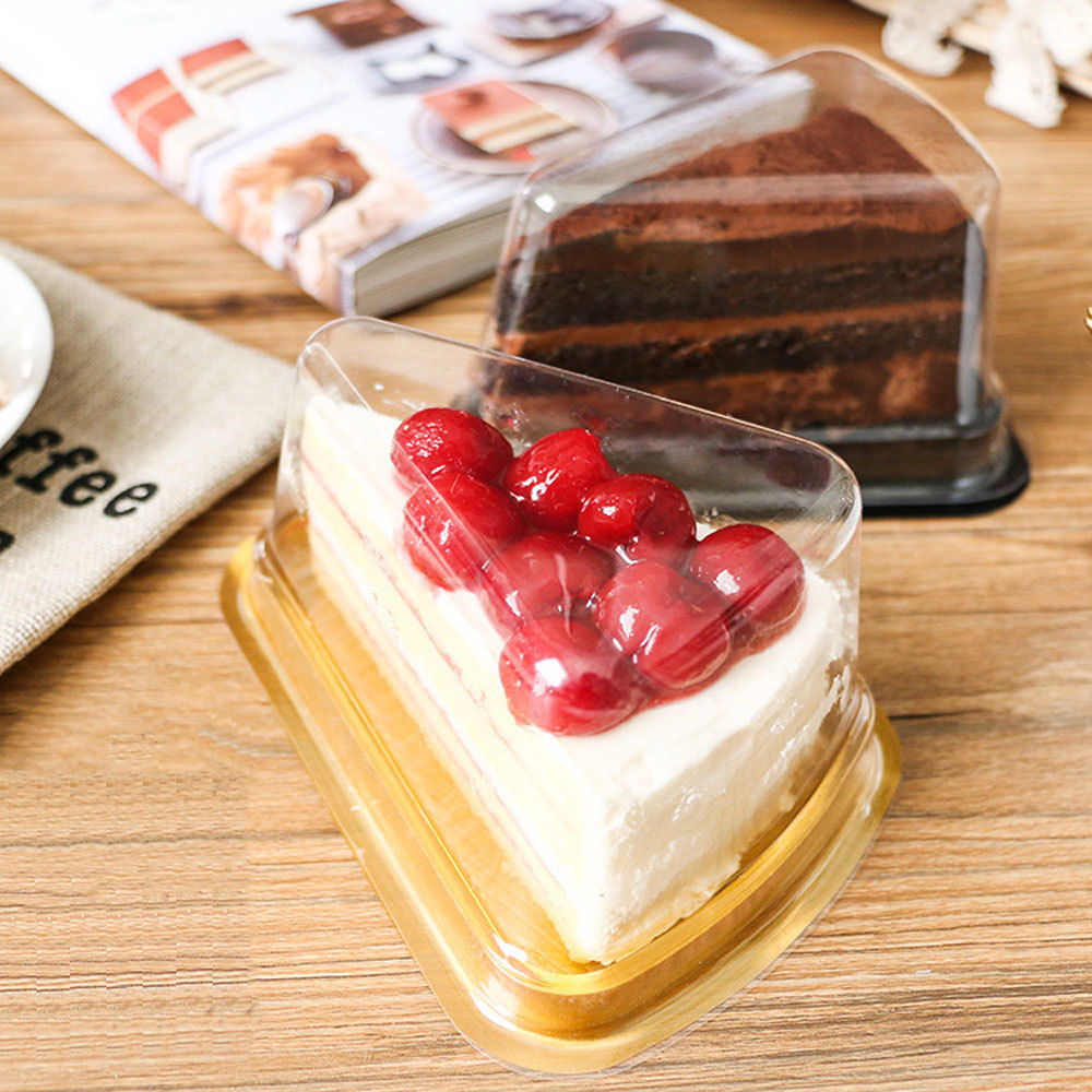 Clear Lid Black Gold Base PET Holder Pie Cake Slice Bakery Boxes Containers