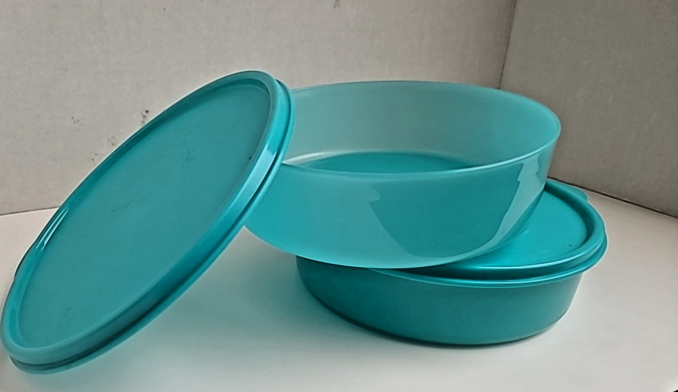 Tupperware Bowls Set of Two 500ml Containers w/Seals Aqua #6403B-3