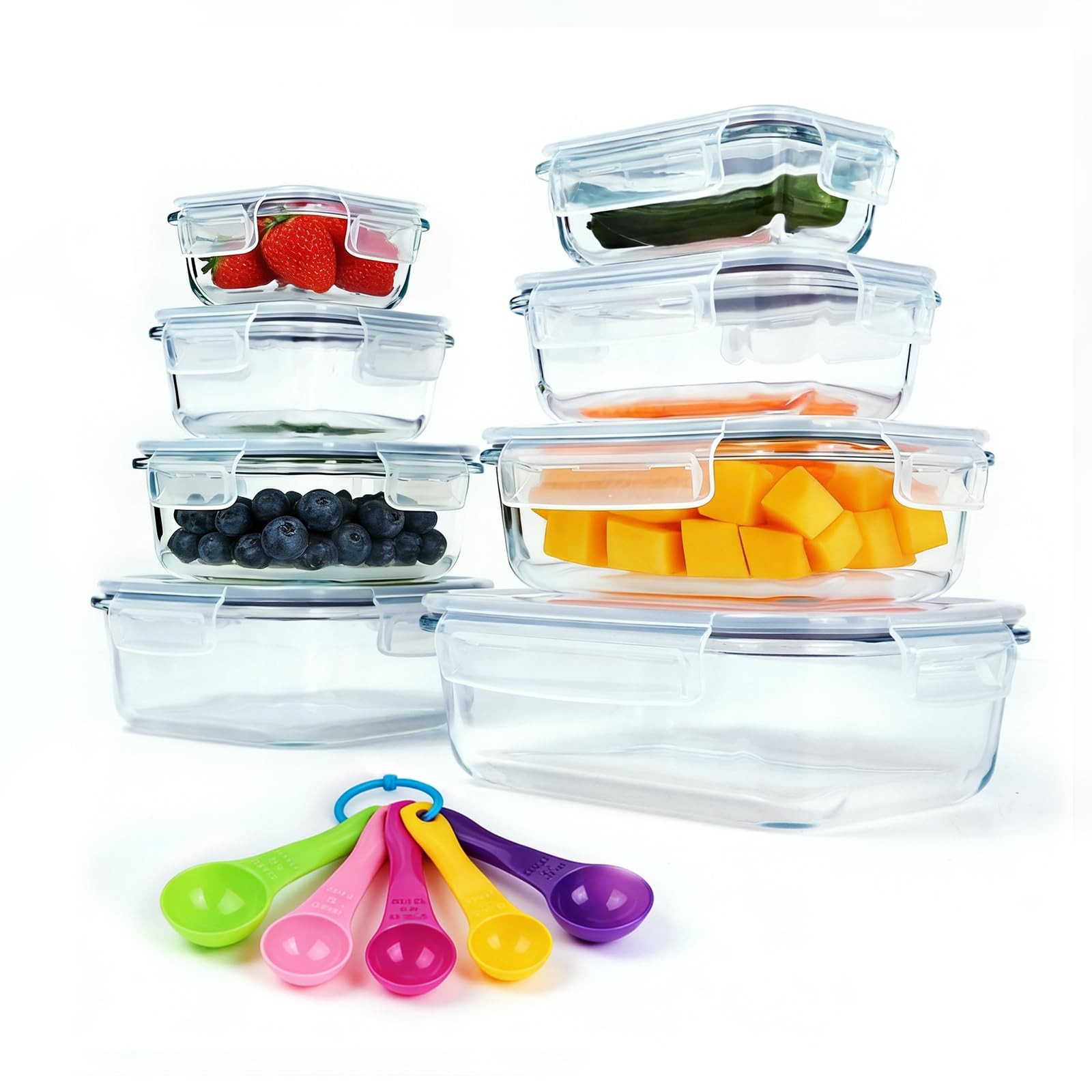 Glass Food Storage Containers with Airtight Lids, 12/8 Piece Set, Leak Proof …