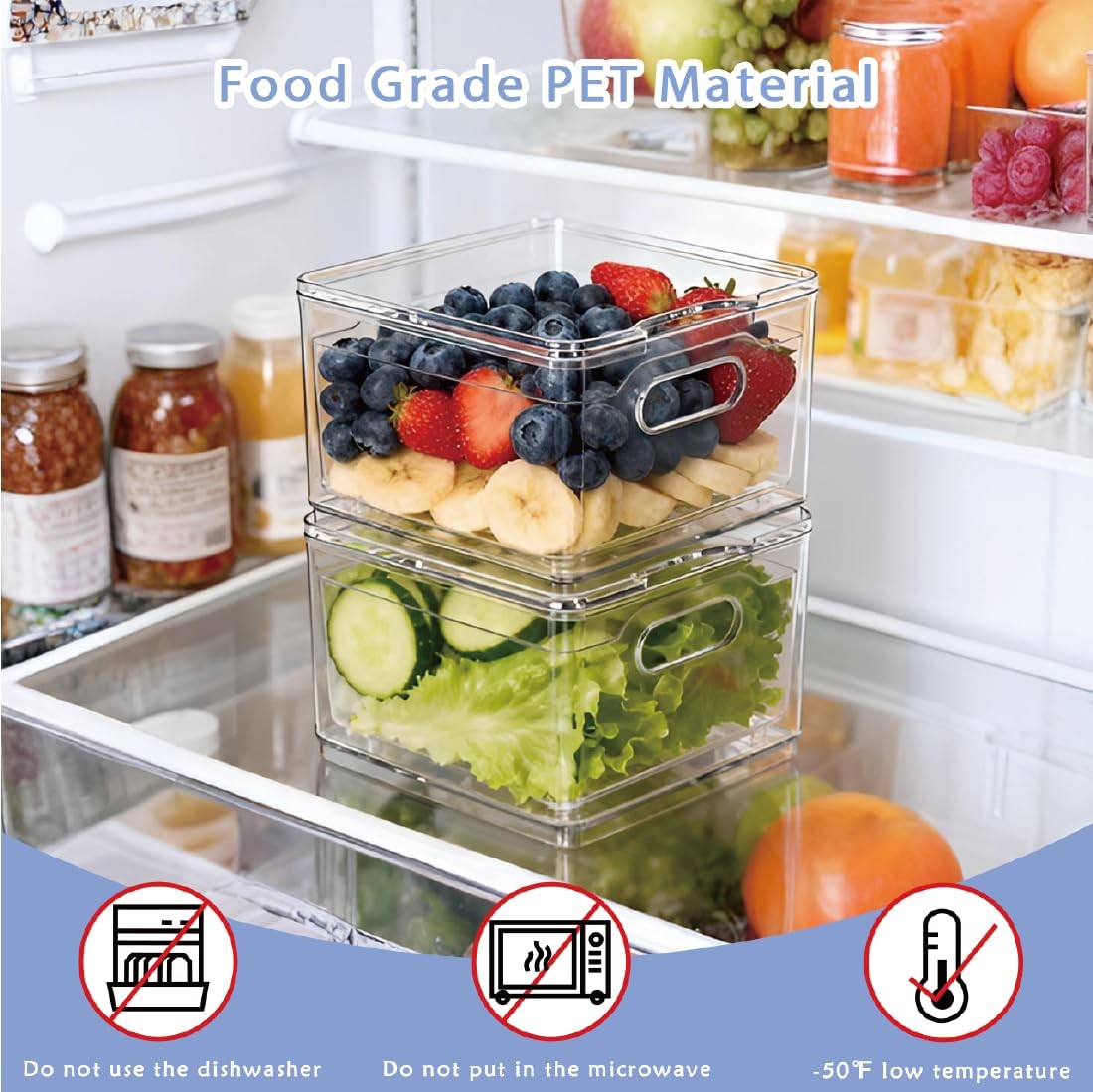 2 Pack Fruit Storage Containers for Fridge with Lid & Drain Basket