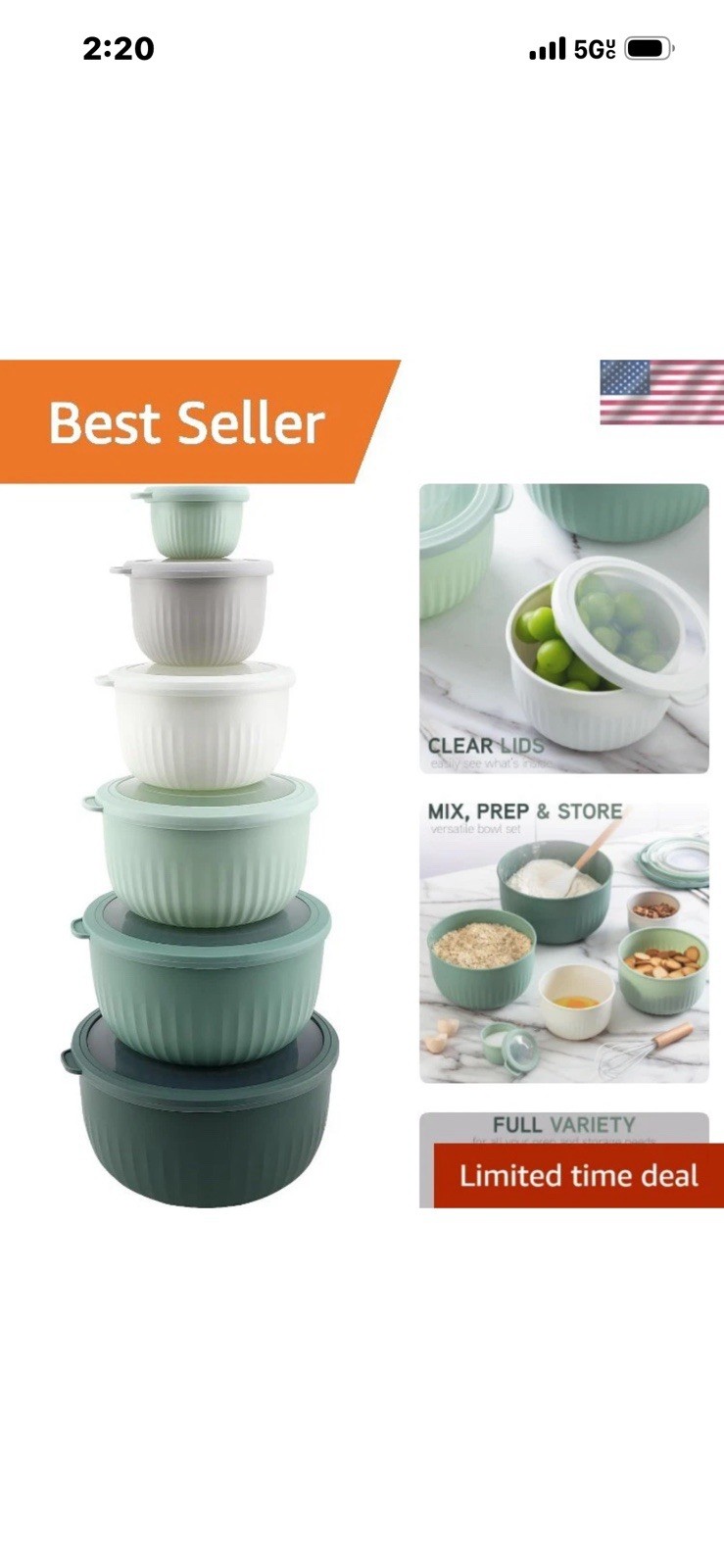 Round Plastic Food Storage Container Set, Snap Lids, Stackable, Multicolor
