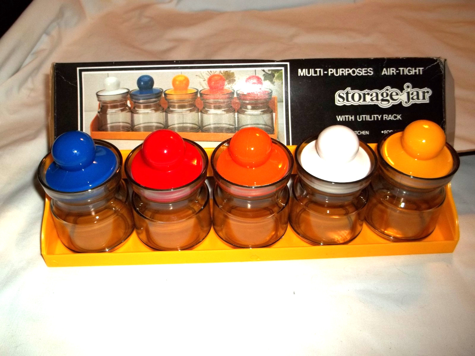VTG MCM Multi-purpose Multi- color Storage Jar set with utility Rack NOS NIP