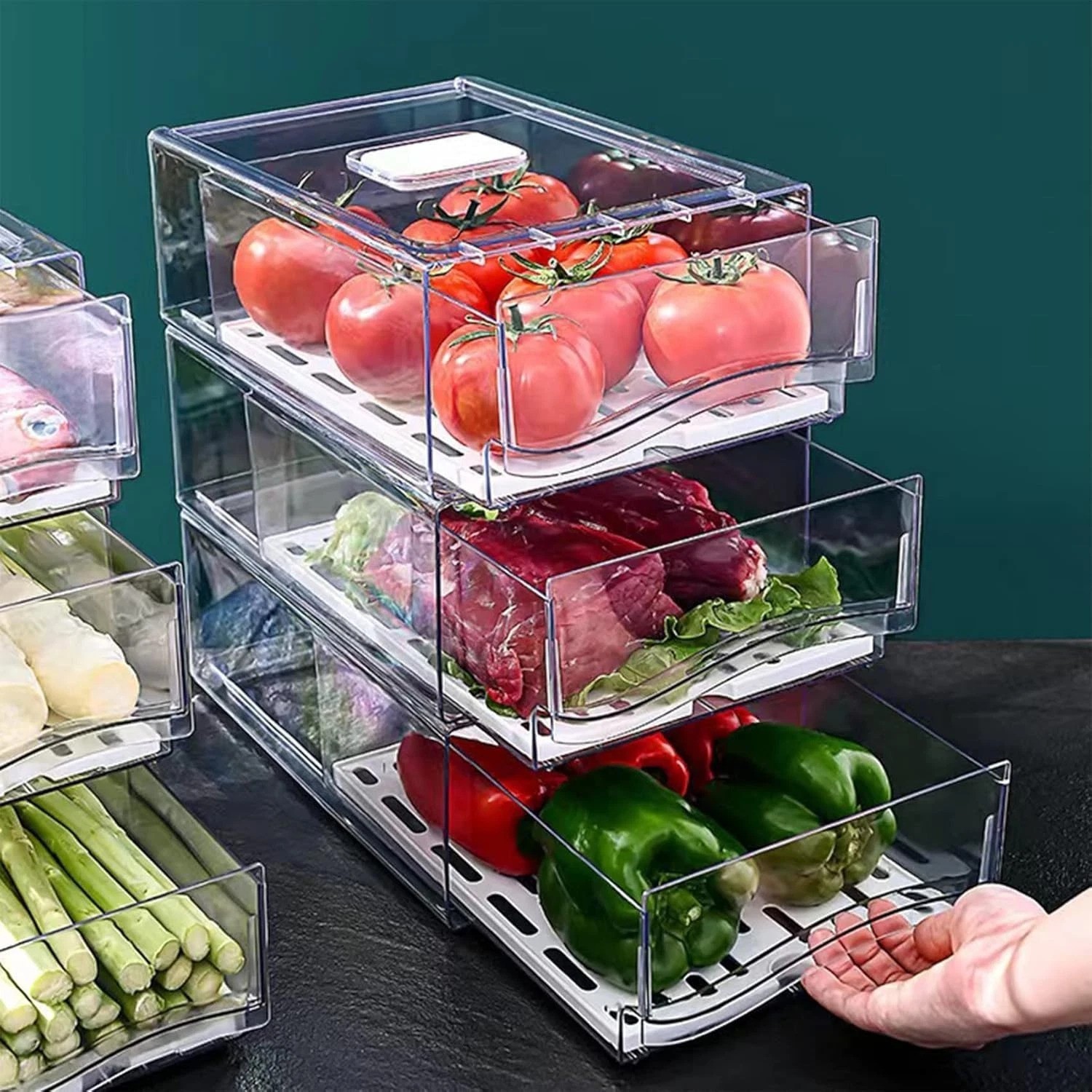 Fridge Organizer, Stackable Refrigerator Organizer Bins, Reusable Food Storag…