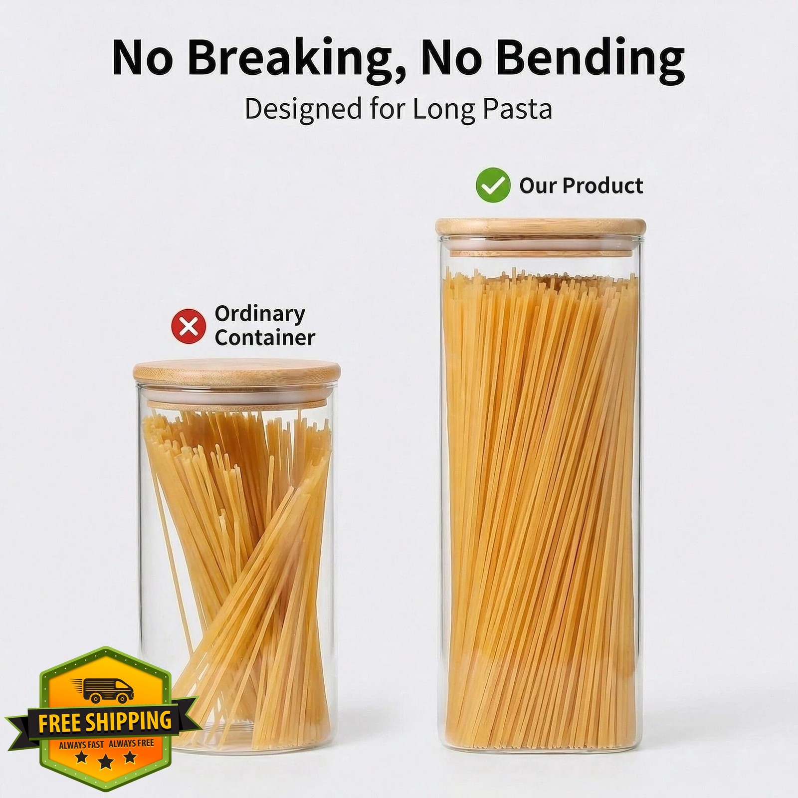 Snaiio 3pk 78oz Glass Pasta Containers Bamboo Lids