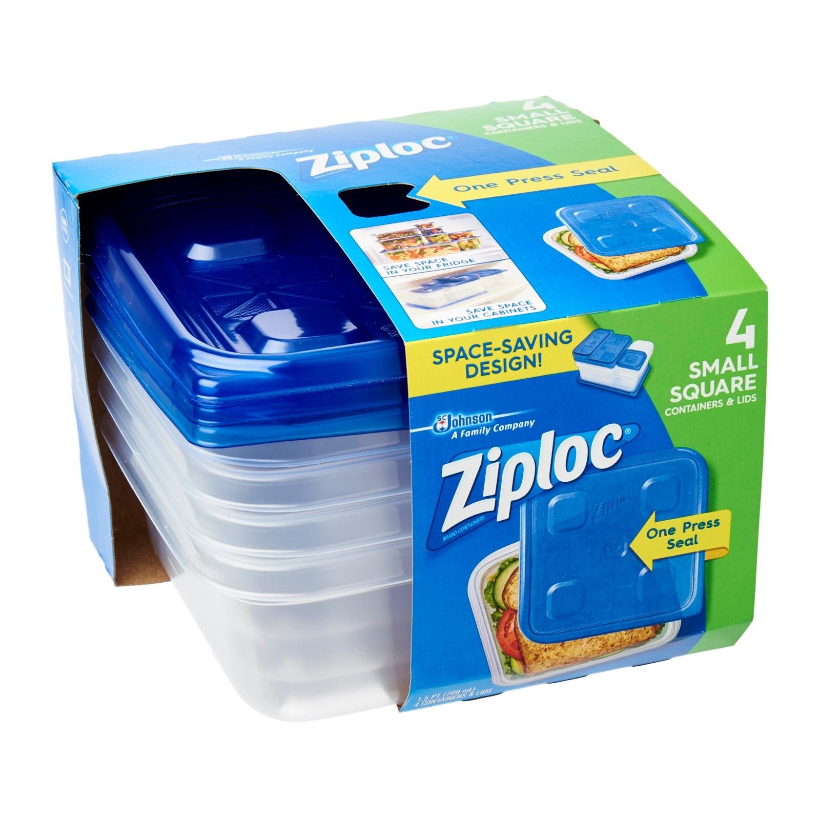 Ziploc Container Sm Square 4Ct, 4 Count (Pack of 1), Clear