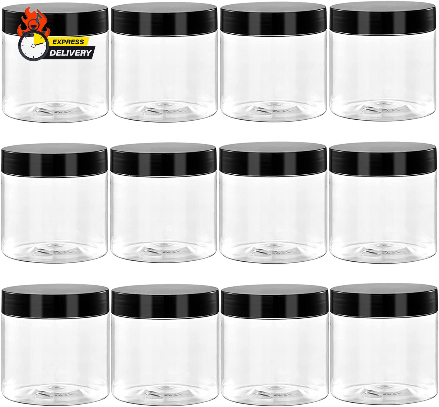 36 Pack 2 Oz Small Plastic Container Jars with Lids and Labels BPA Free, Empty