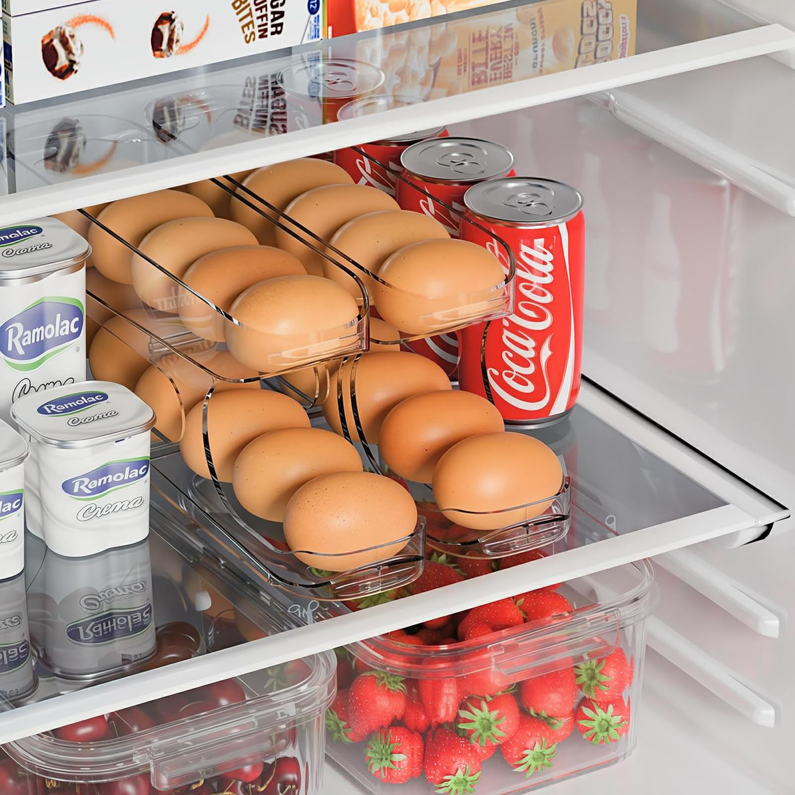 Egg Holder for Fridge, FIFO Egg Roller for Eggs 12 Count, Clear