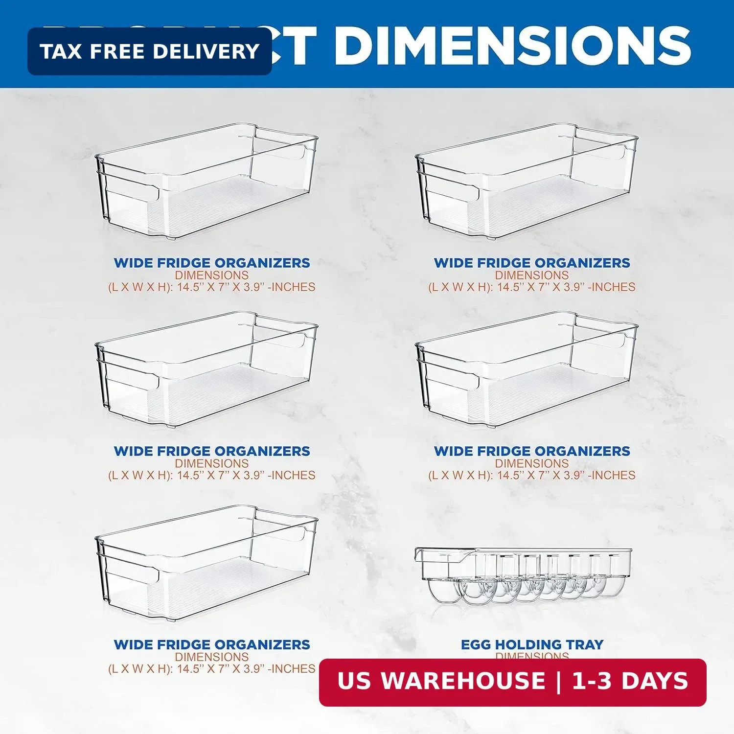 NutriChef Refrigerator Organizer Bins 6-Piece – Plastic Storage Bins with Egg Ho
