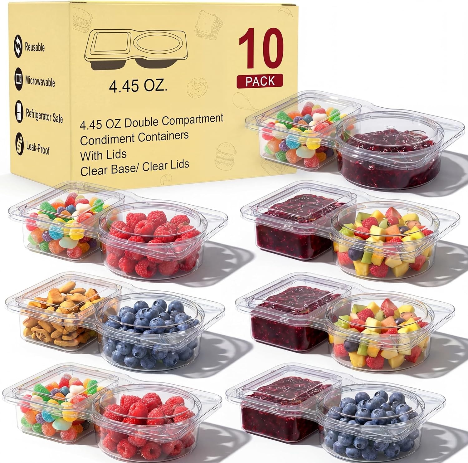 10 Pack Airtight 2-Compartment Meal Prep Containers | Microwave & Dishwasher …