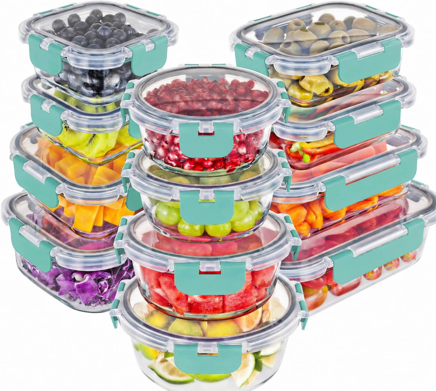 Mill Premium Borosilicate Glass Food Storage Containers with lids Set | 24pc …