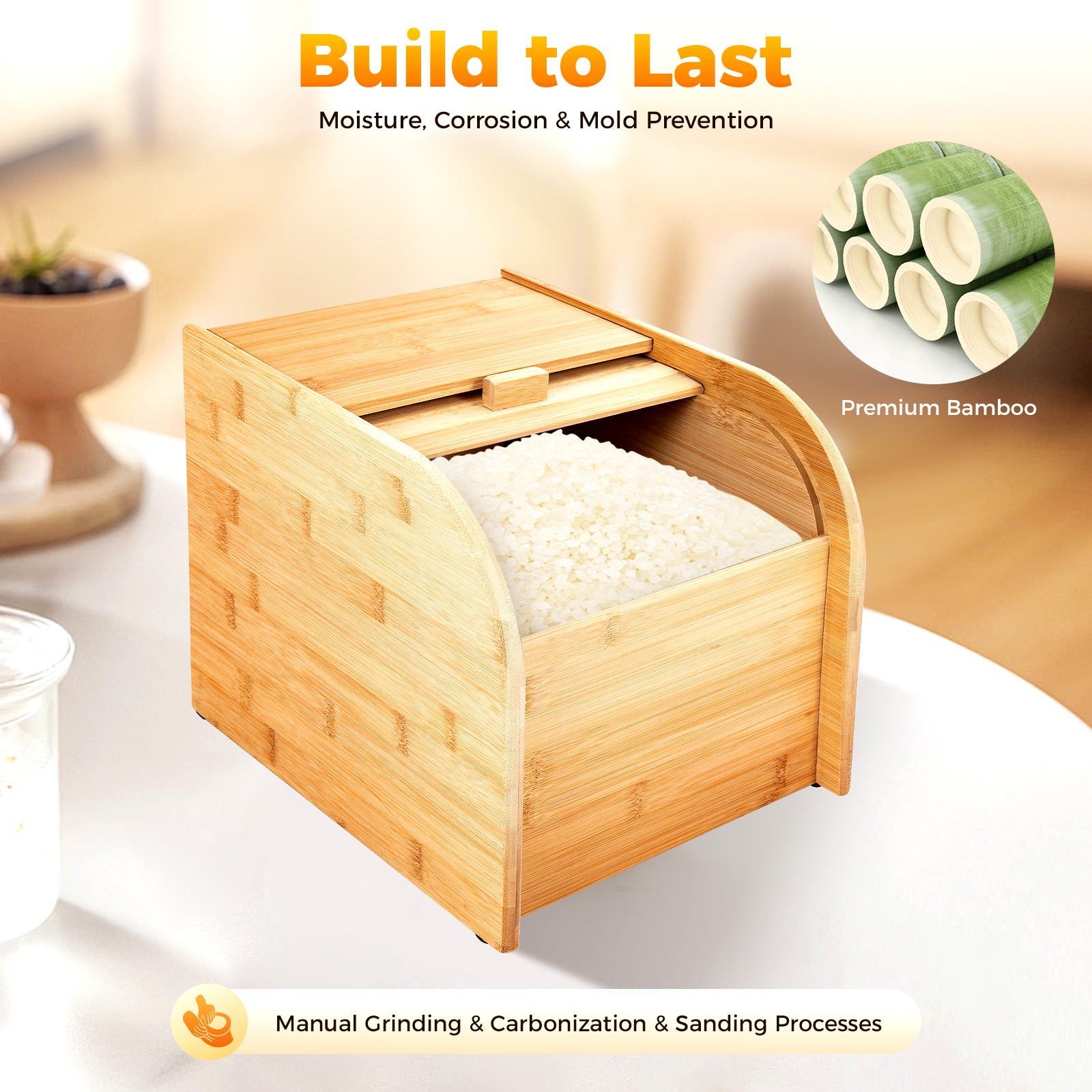 Bamboo Rice Storage Container Wood Color Rice Storage Container with Lid