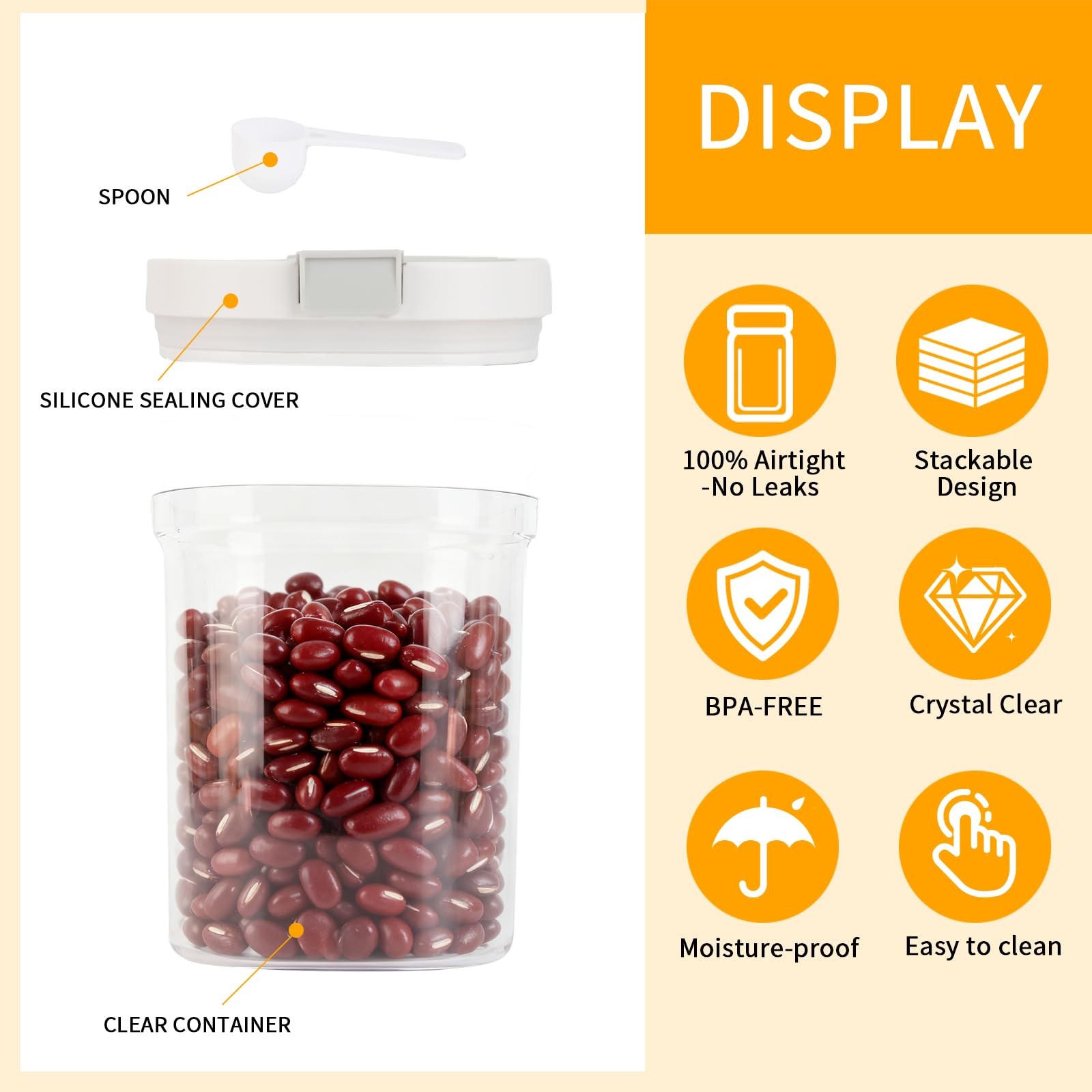 LIKNJEREA Airtight Food Storage Container, 44oz Medium, transparent
