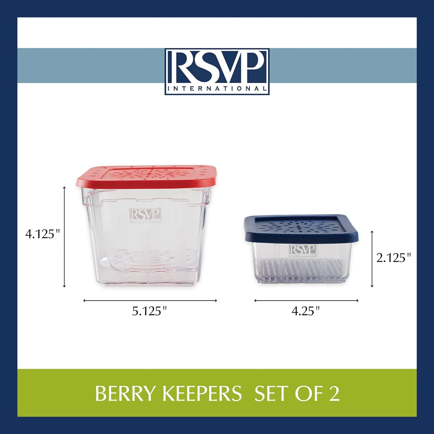 RSVP International Reusable Food Storage Collection Berry Keeper Set,Red