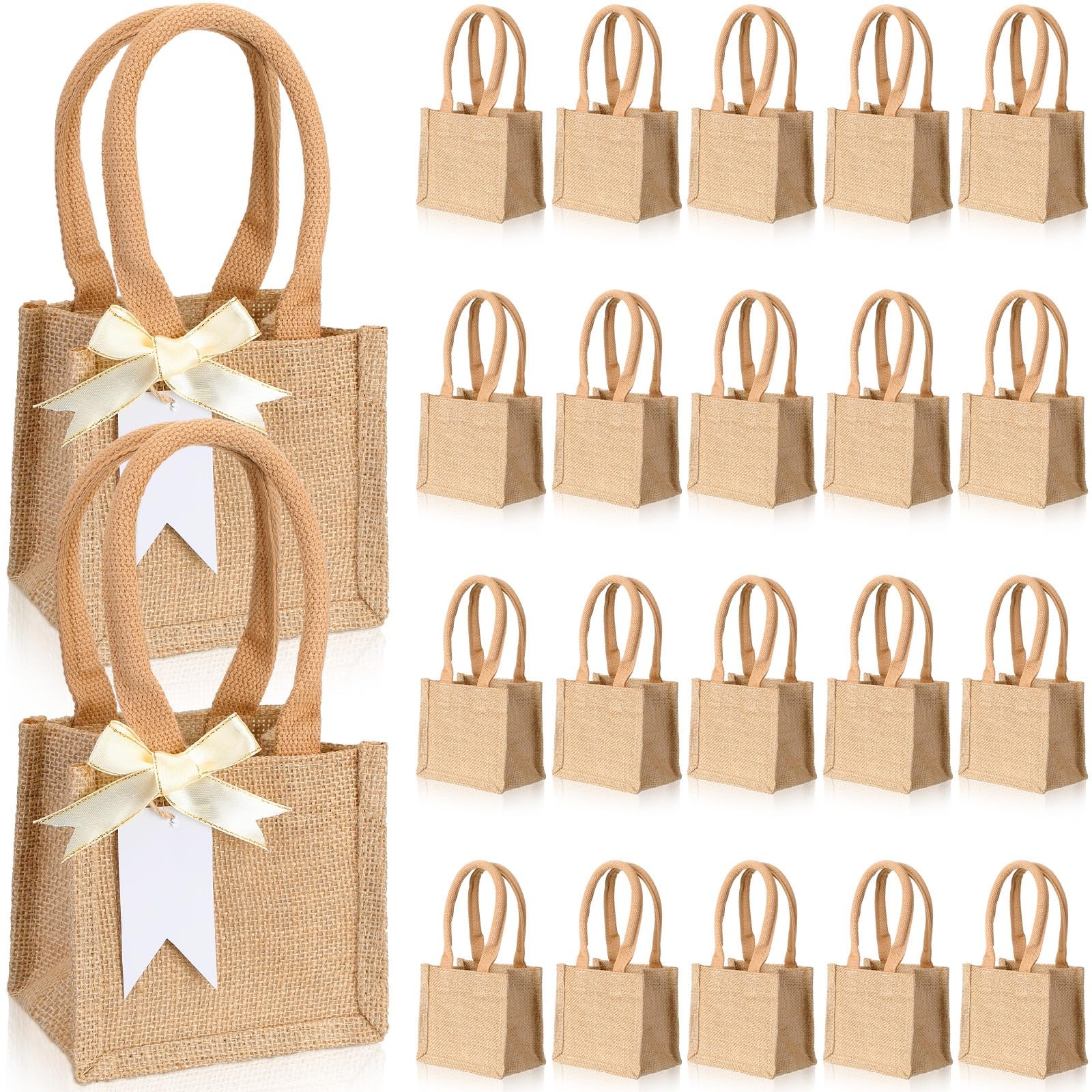 Silkfly 20 Pcs Mini Burlap Jute Tote Bags Handle Small Blank Reusable Market