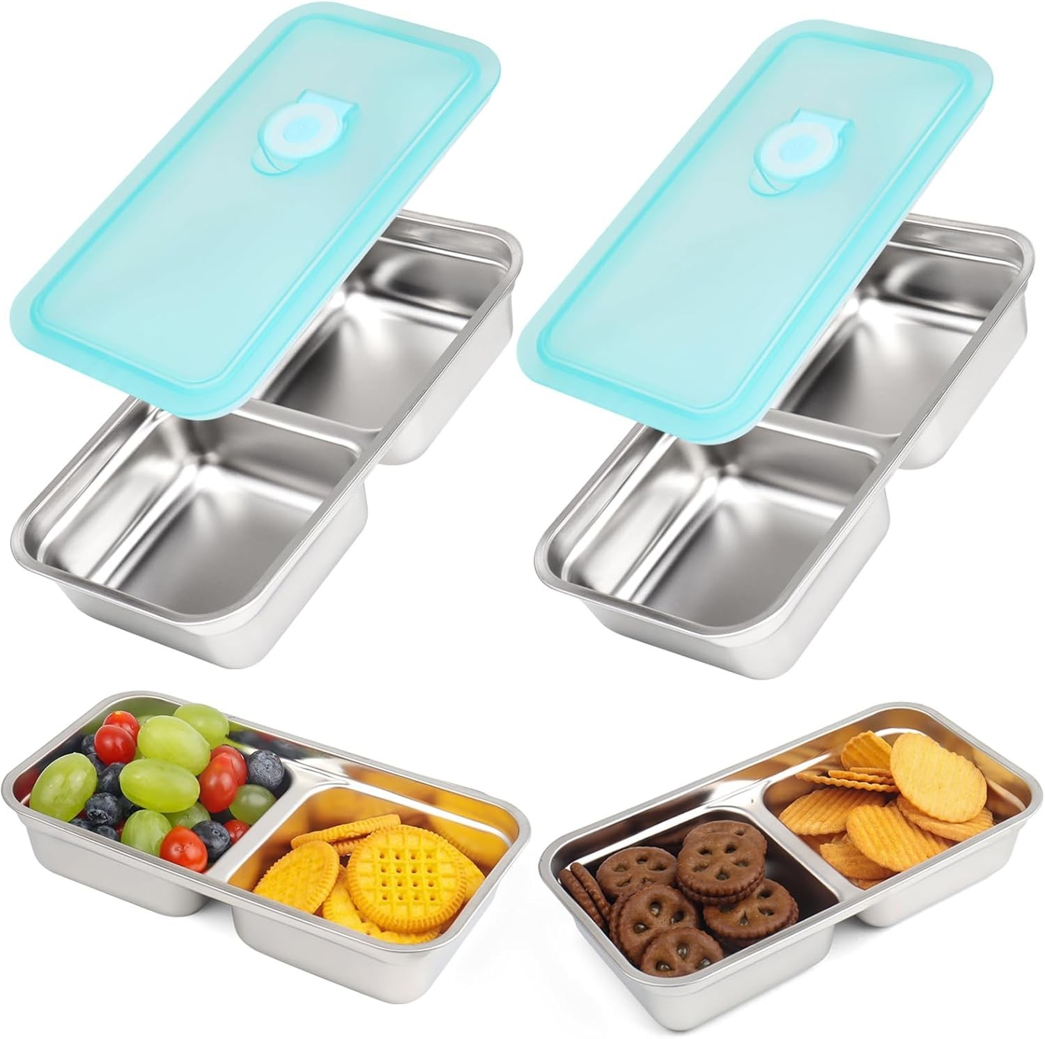 Versatile Double Compartment Snack Storage – 2 Pack Stainless Steel Containers