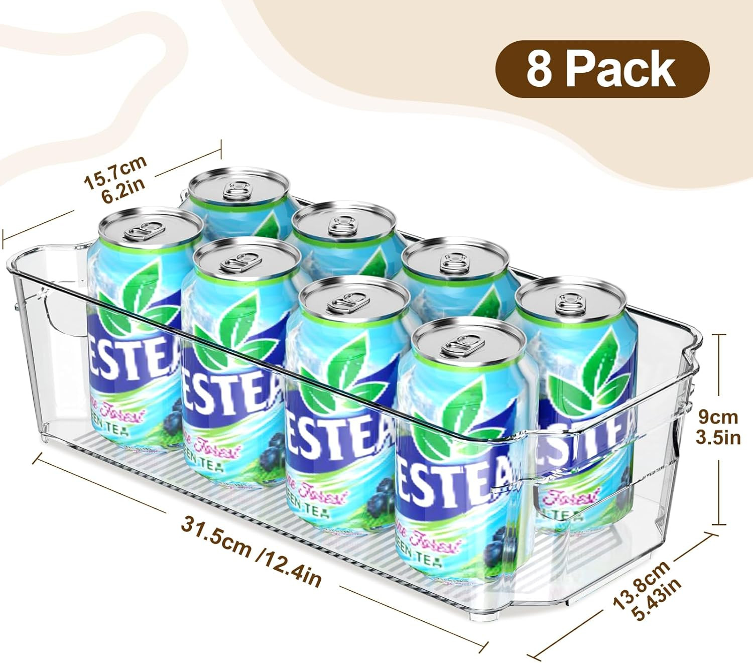 Clear Fridge Organizer, Refrigerator Organizer Bins with Handle, Freezer, Kitche