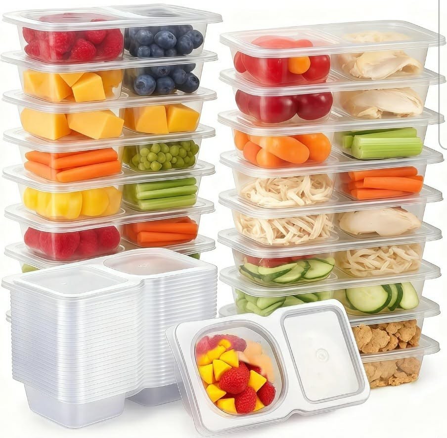 100 Pcs Reusable Snack Containers, Snack Containers with Lids,Double Compartment