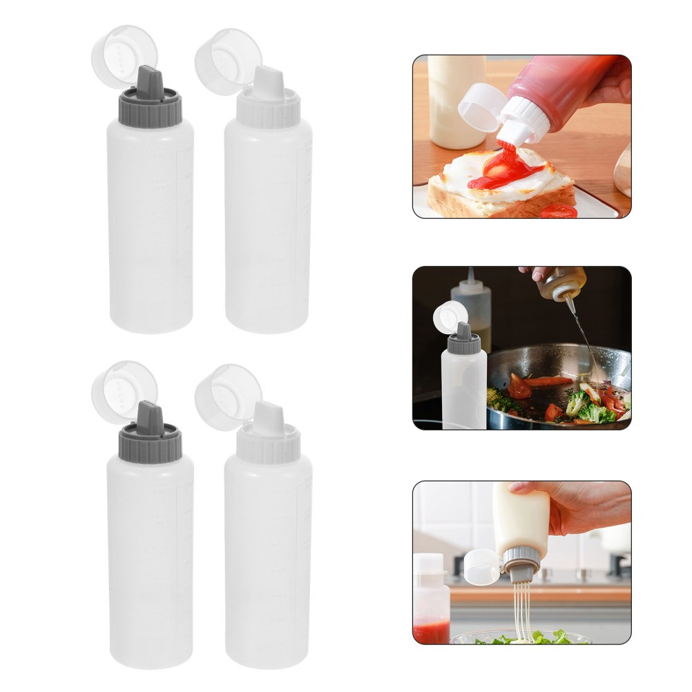 4 Pcs Cream Sauce Squeeze Bottles 350 ml Condiment Bottles with Scale