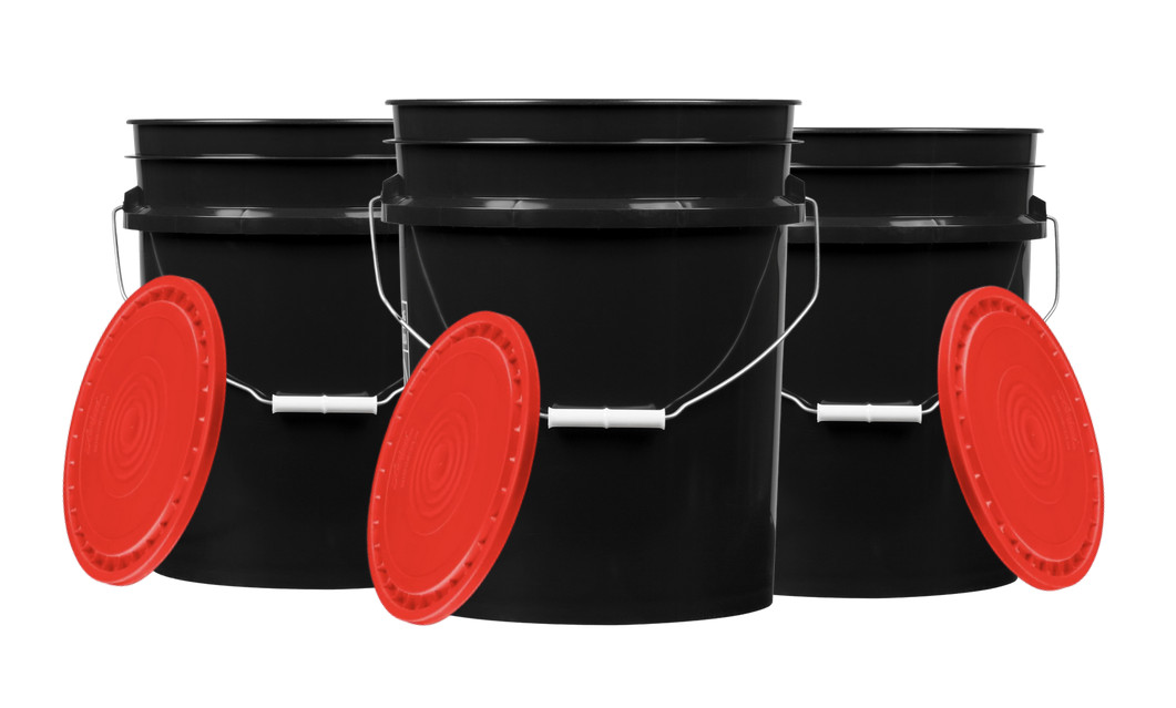 5 gal Black Food Grade Bucket Pail Container with Easy snap on Lid (Pack of 3)