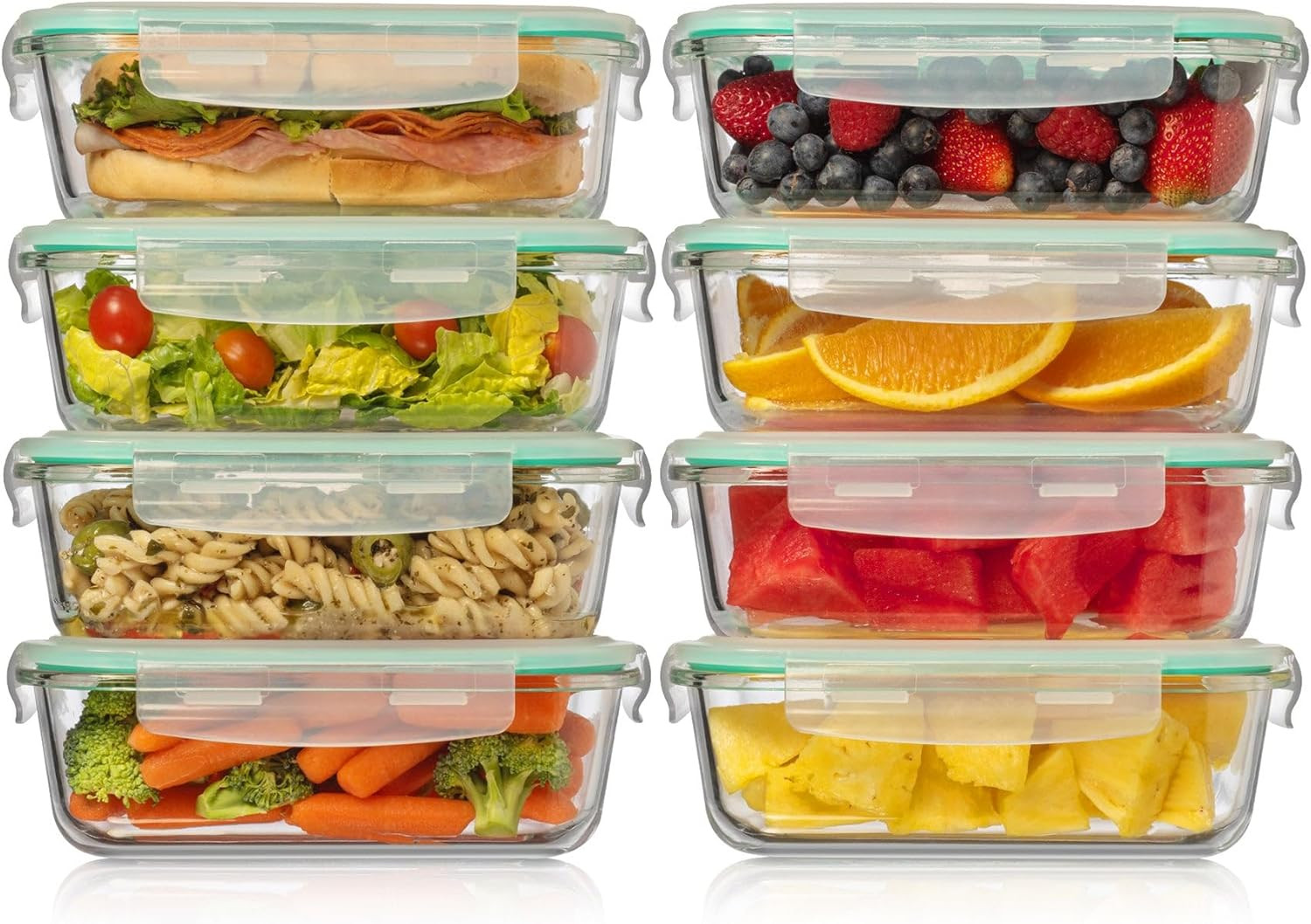 8 Pack 35 Oz Glass Storage Containers with Lids – Airtight, Leakproof, Oven, Mic