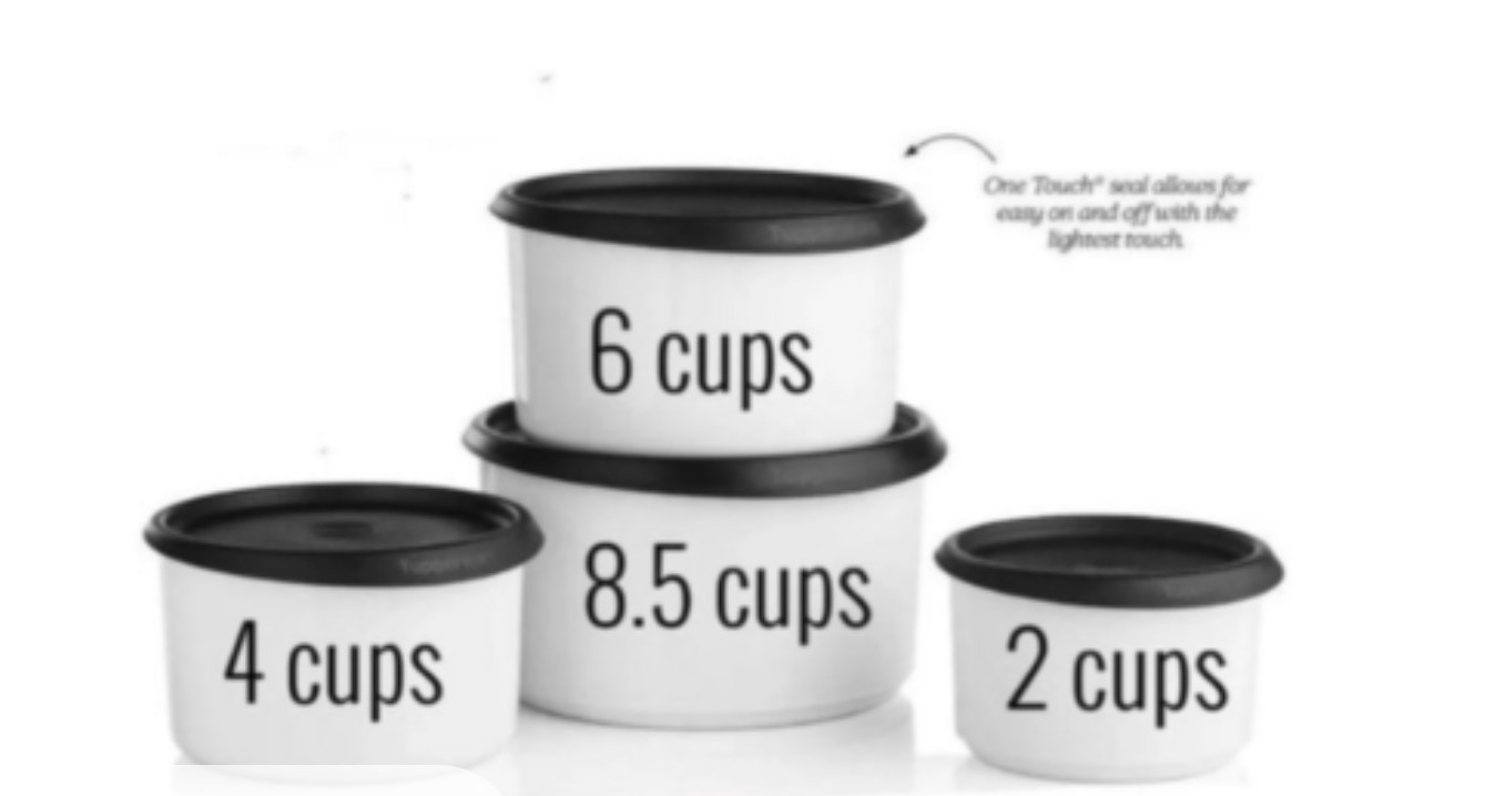 Tupperware Reminder Window Canisters & Toppers Set White w/ Black Seals Lids New