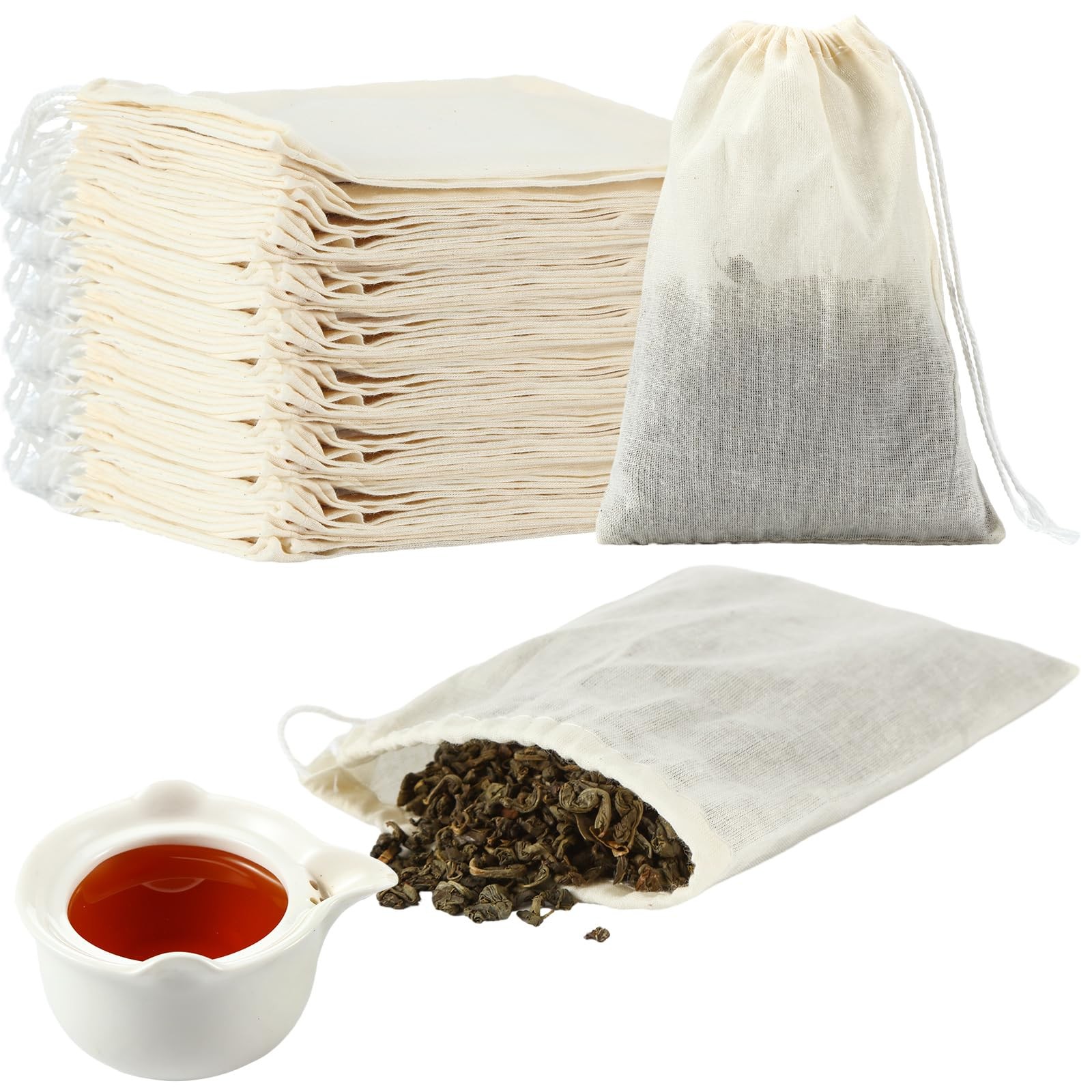 Boao 100 Pcs Reusable Cotton Tea Filters, Beige, Bag, 4×6 4 x 6 Inch, Beige