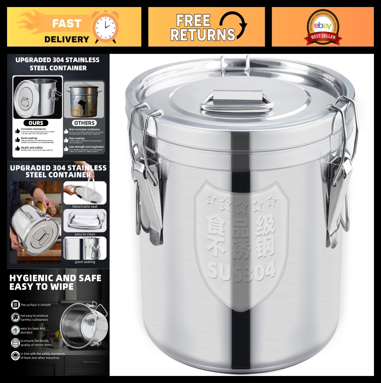12L Stainless Steel Food Storage Container with Lid & Lock – Airtight Canister 4