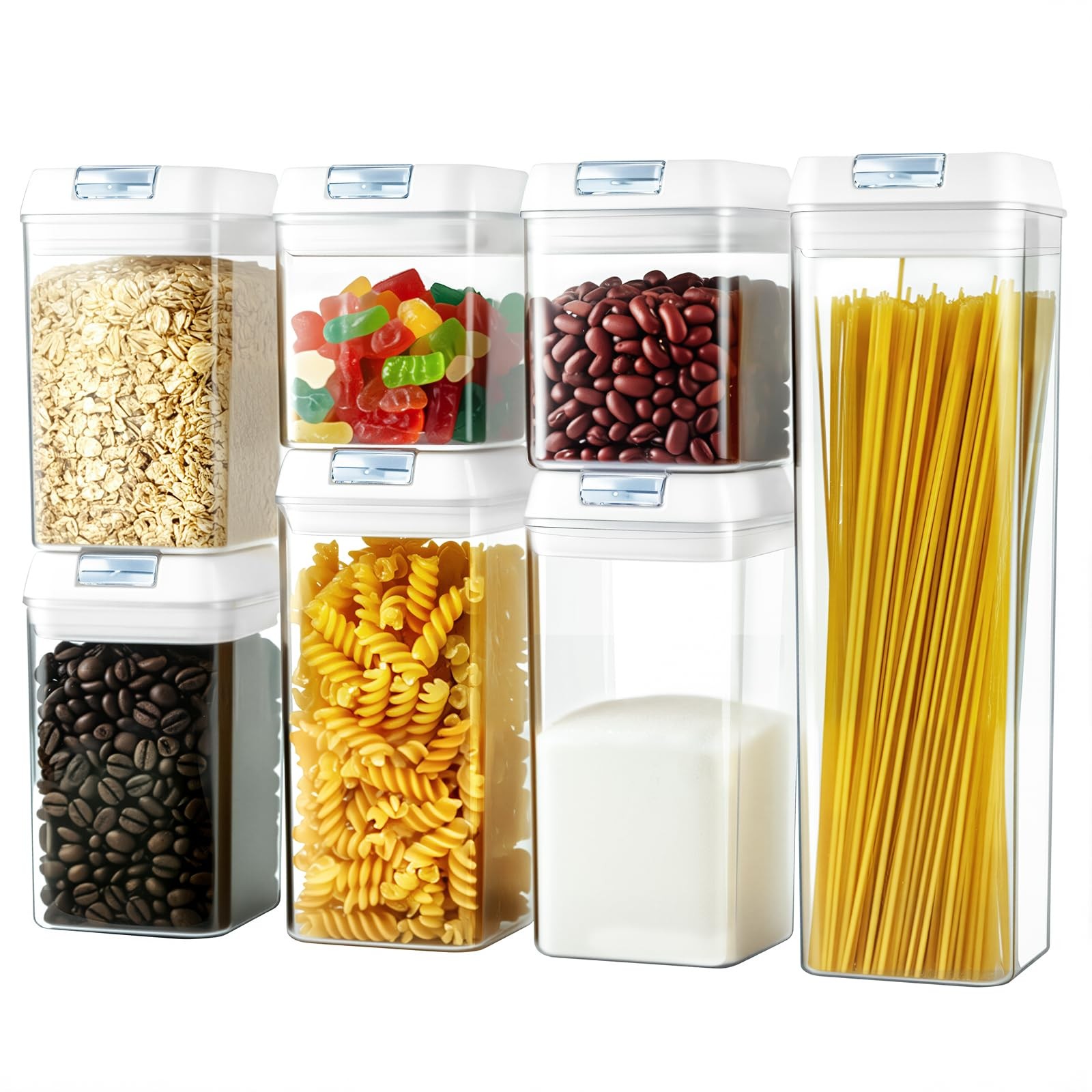 Airtight Food Storage Containers with Lids 7 pcs Plastic Kitchen and Pantry O…