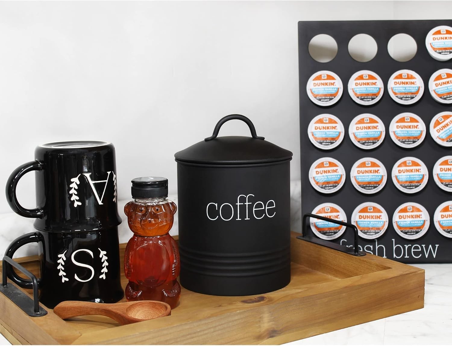 Enamelware Black Coffee Canister; Modern Farmhouse Style Coffee Storage for