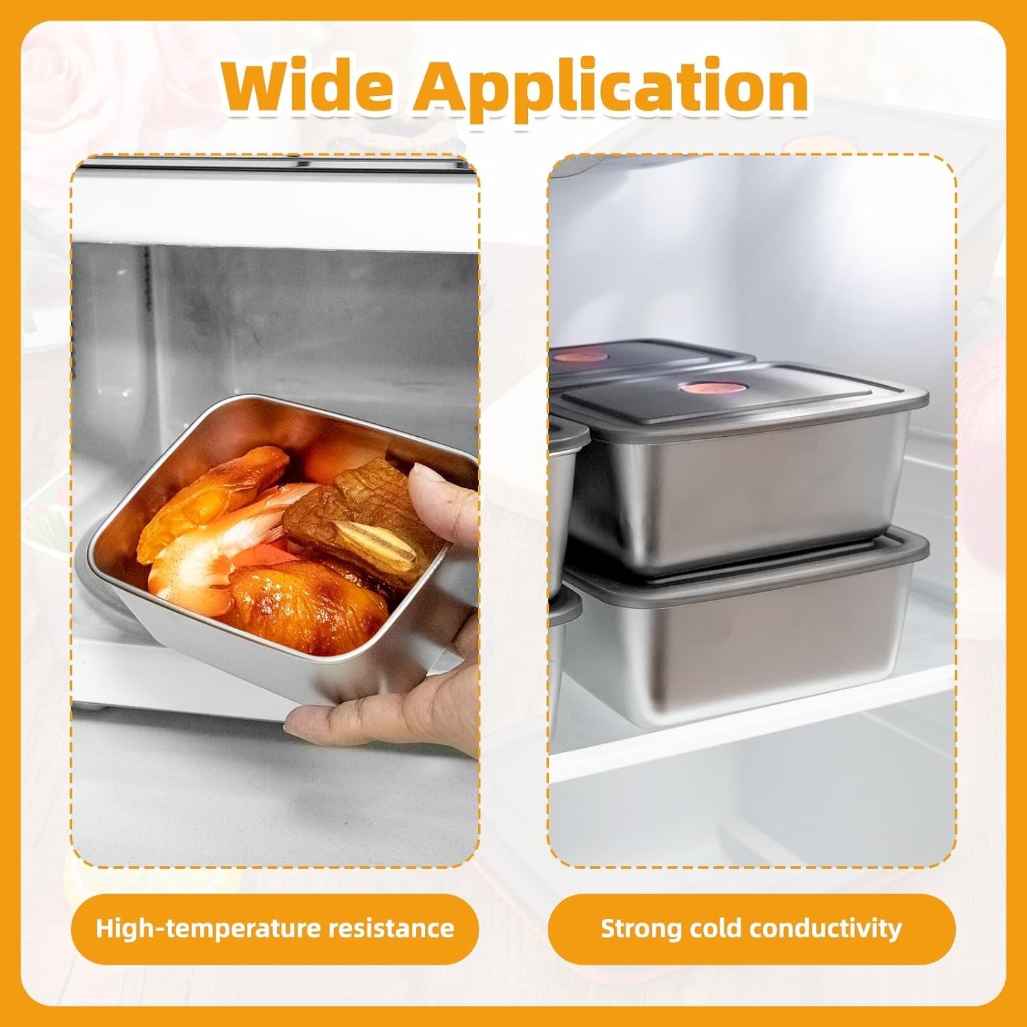 2 PCS Stainless Steel Food Storage Containers(33oz)