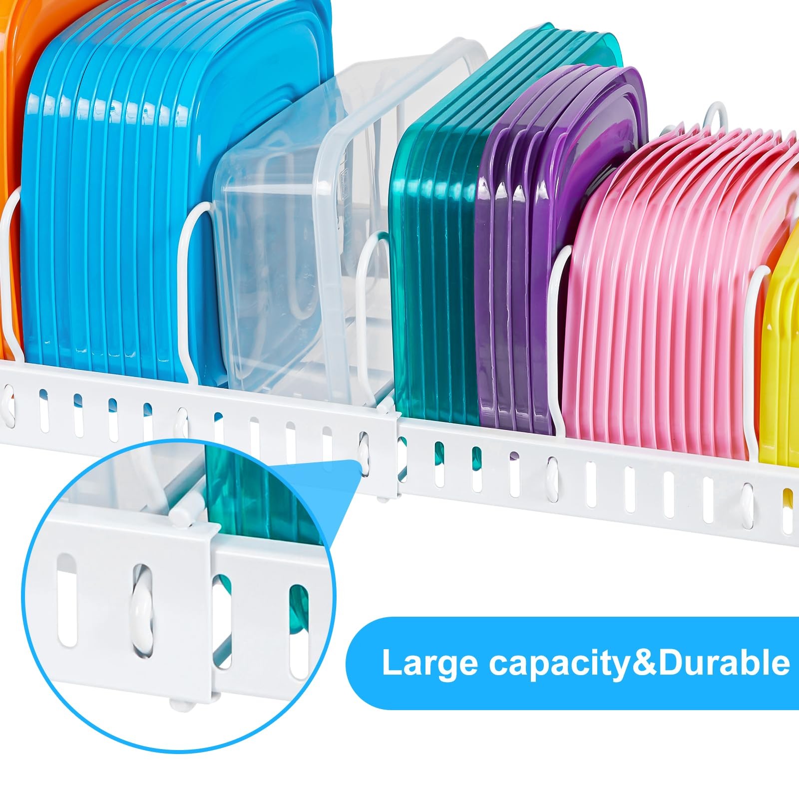 Expandable Food Container Lid Organizer,Large Capacity Adjustable 10 Dividers…