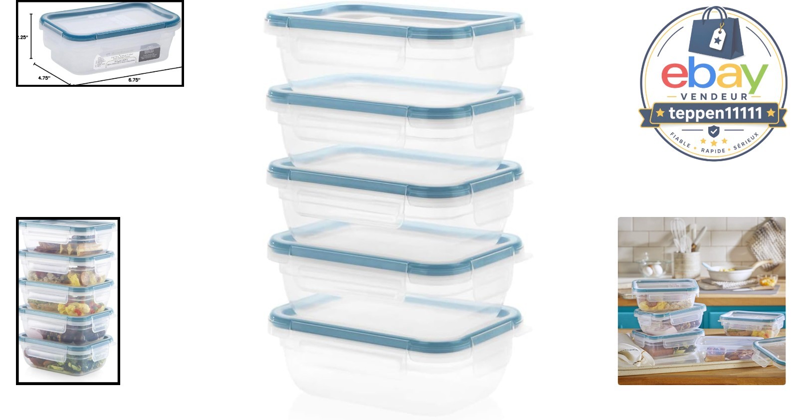 3 Cup Food Storage Containers Set, Airtight Leakproof BPA-Free Lids