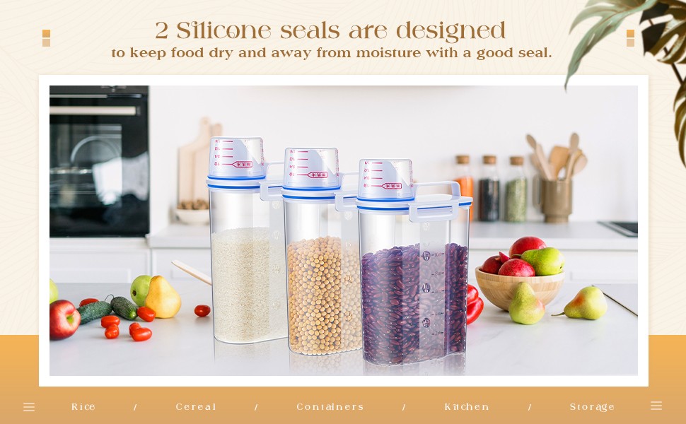 6 Pcs Rice Airtight Storage Container 3 to 5Lbs with Pour Spout,Measuring Cup