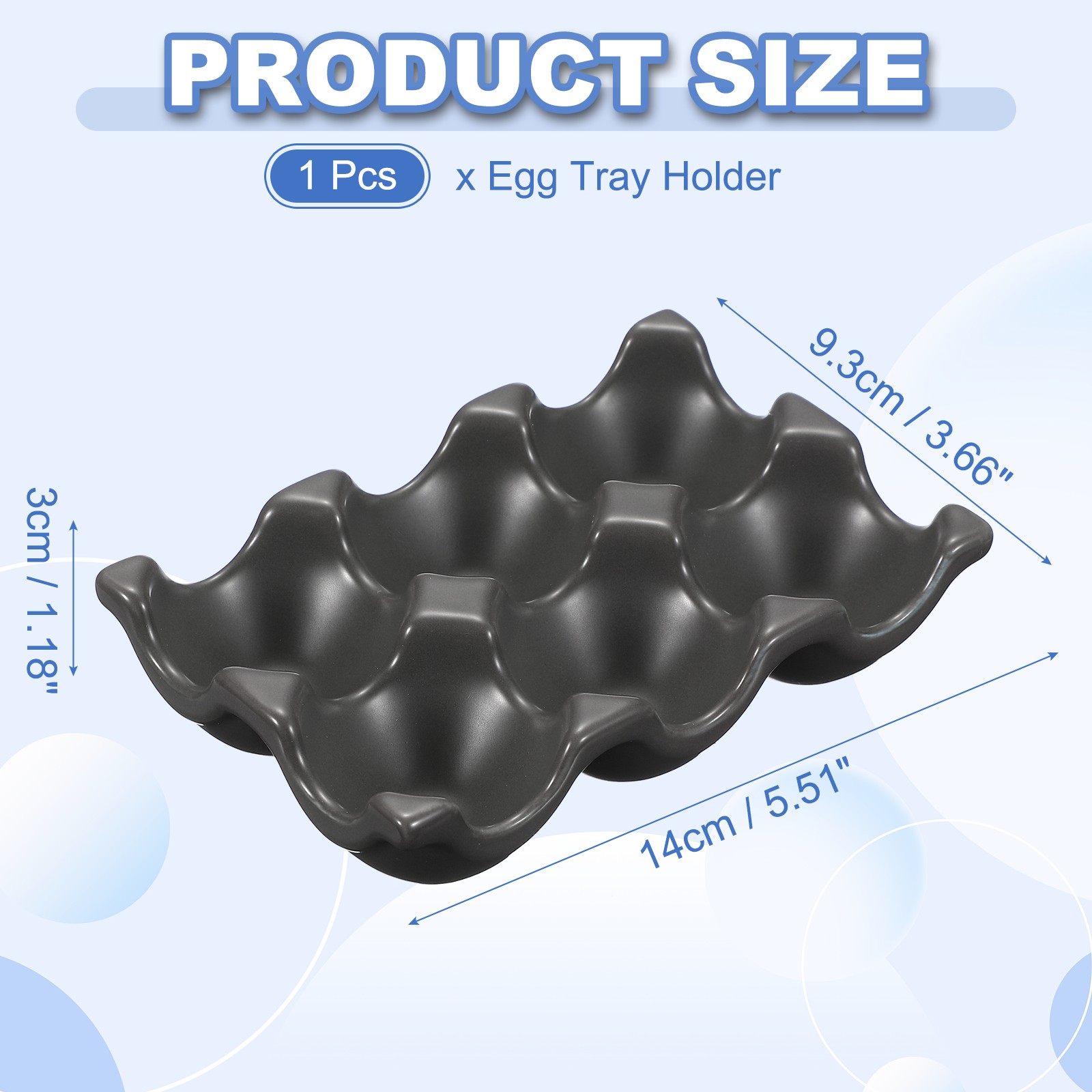 Ceramic 6 Cups Egg Tray Holder for Home Kitchen Storage Dark Grey